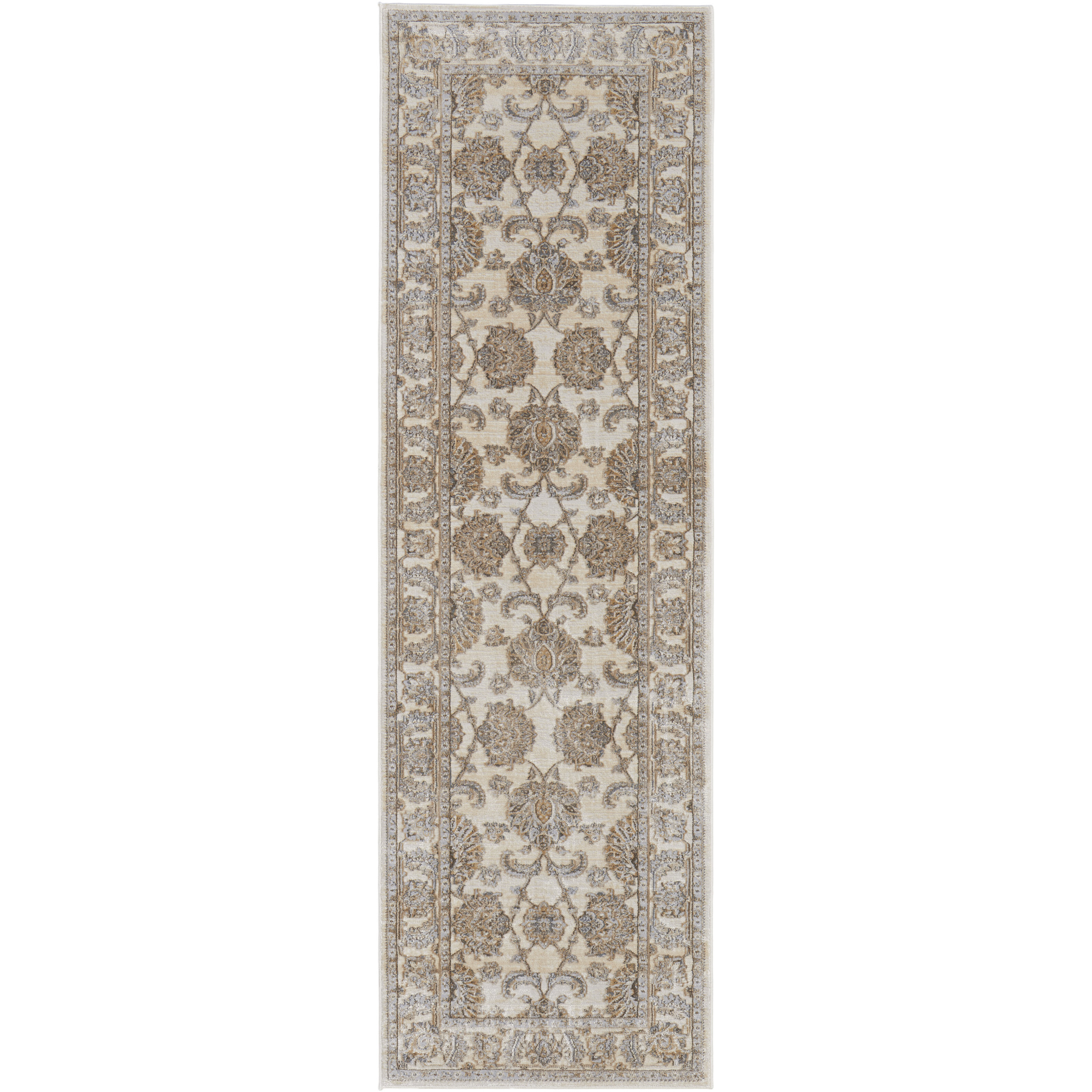 8' Brown and Ivory Oriental Power Loom Distressed Runner Rug