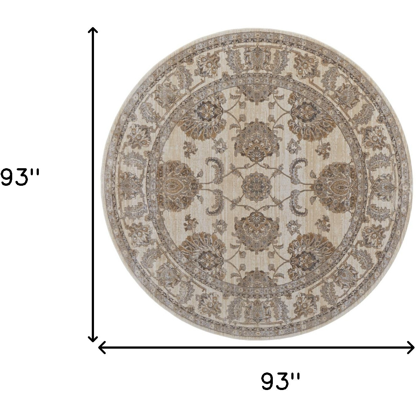 8' Brown and Ivory Round Oriental Power Loom Distressed Area Rug
