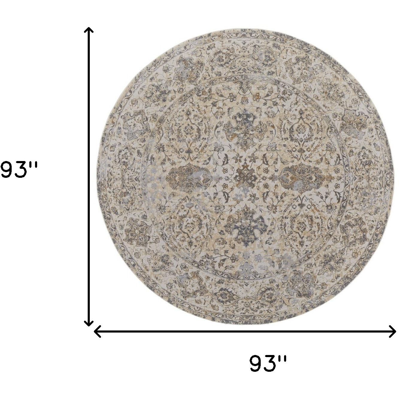 8' Brown and Ivory Round Oriental Power Loom Distressed Area Rug