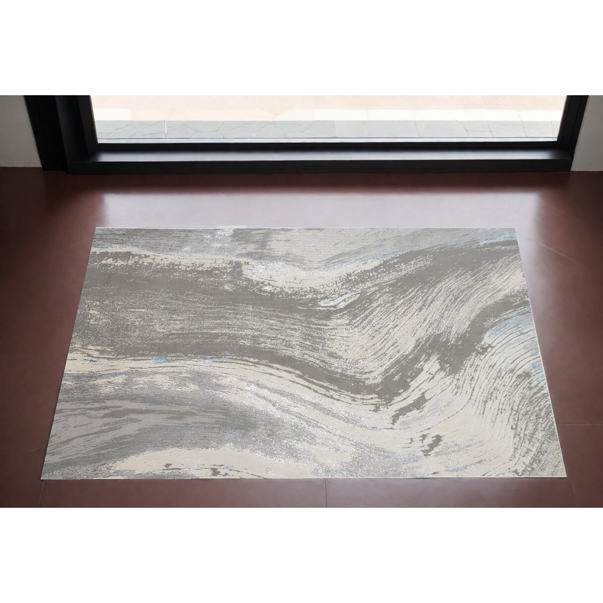 2' X 3' Gray and Ivory Abstract Power Loom Area Rug