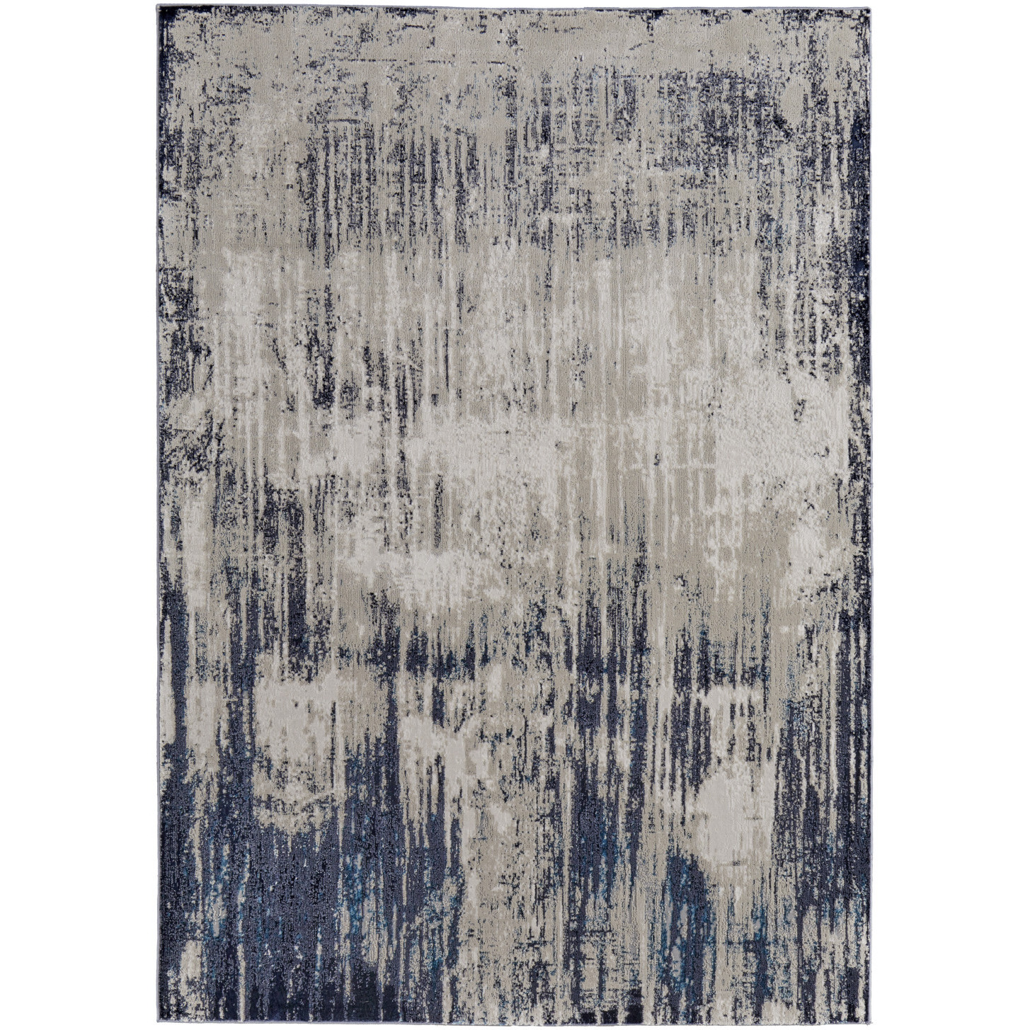 2' X 3' Blue and Ivory Abstract Power Loom Distressed Area Rug