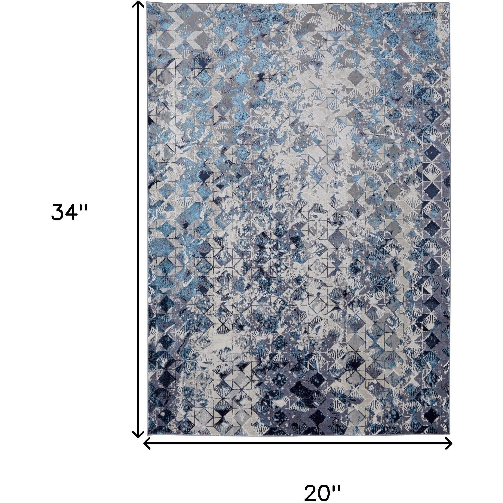 2' X 3' Blue and Ivory Abstract Power Loom Distressed Area Rug