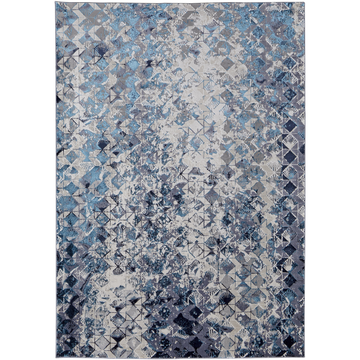 2' X 3' Blue and Ivory Abstract Power Loom Distressed Area Rug