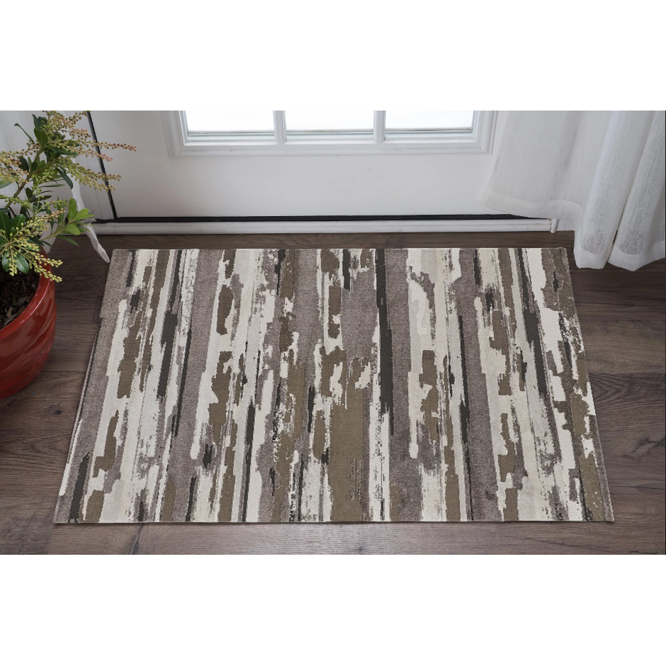 2' X 3' Brown and Ivory Abstract Power Loom Distressed Area Rug