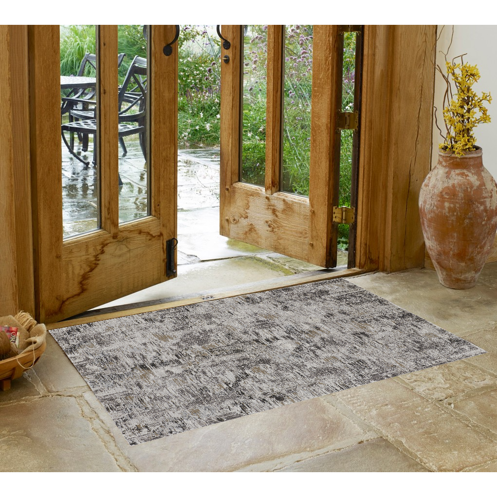 2' X 3' Brown and Ivory Abstract Power Loom Distressed Area Rug