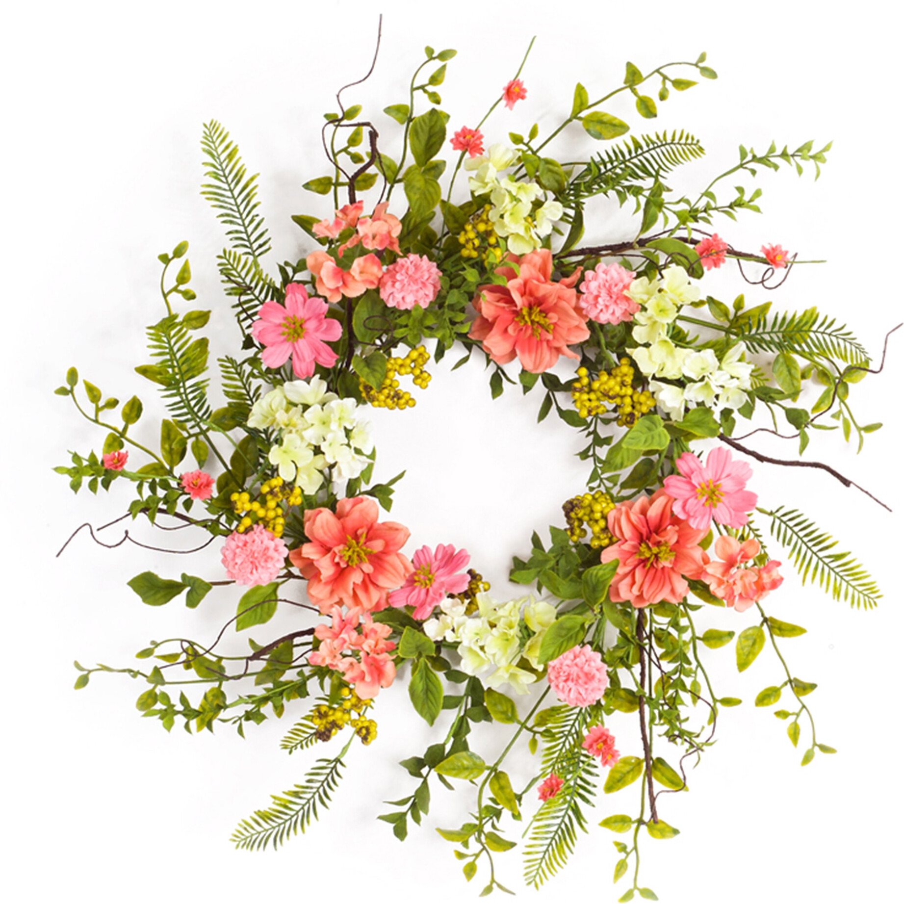 27" Pink and Green Spring Berry Artificial Wreath