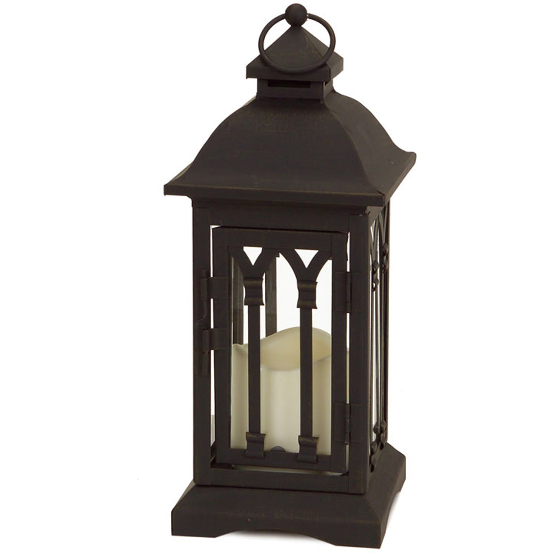 Set of Two Black Metal Geometric Lantern Candle Holders