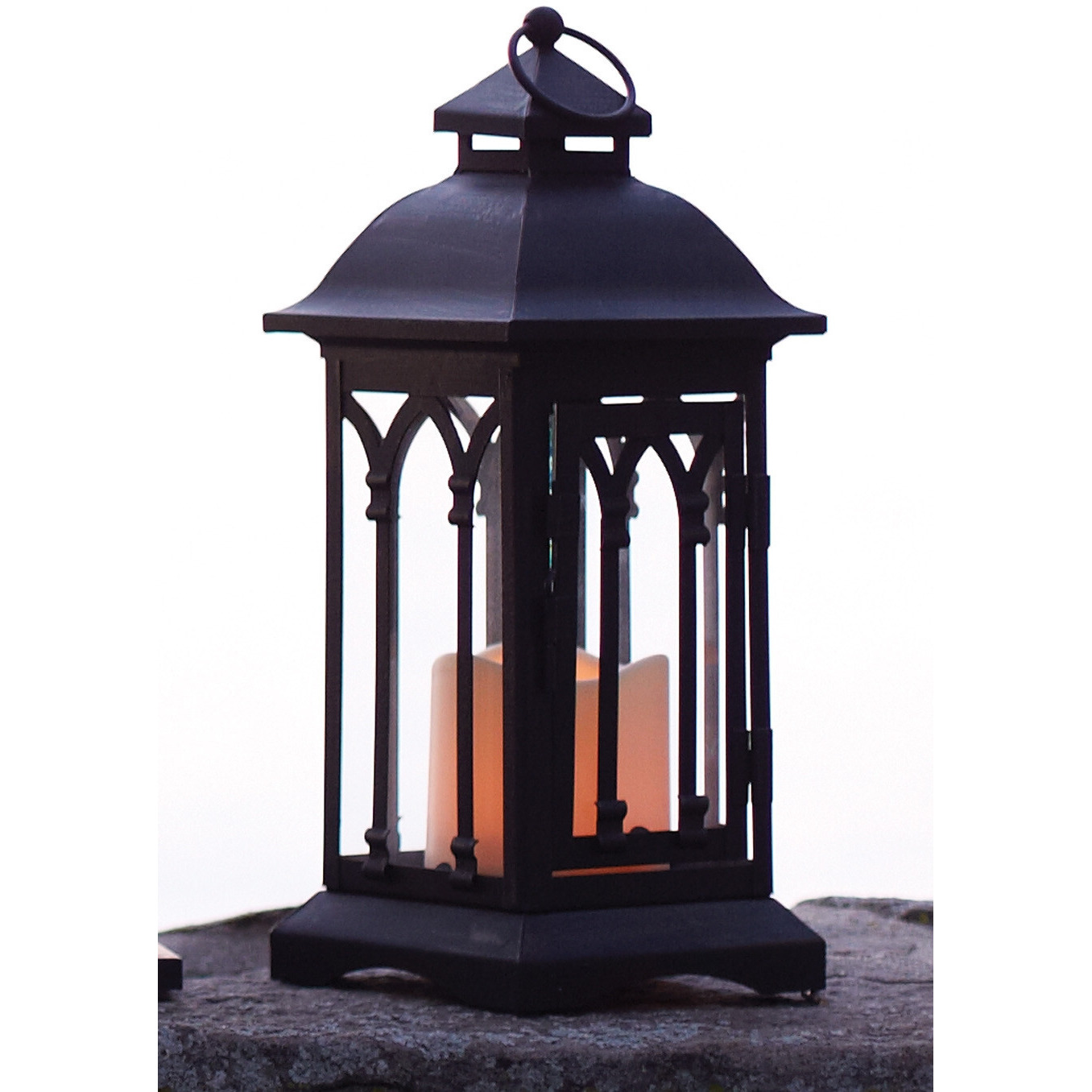 Set of Two Black Metal Geometric Lantern Candle Holders