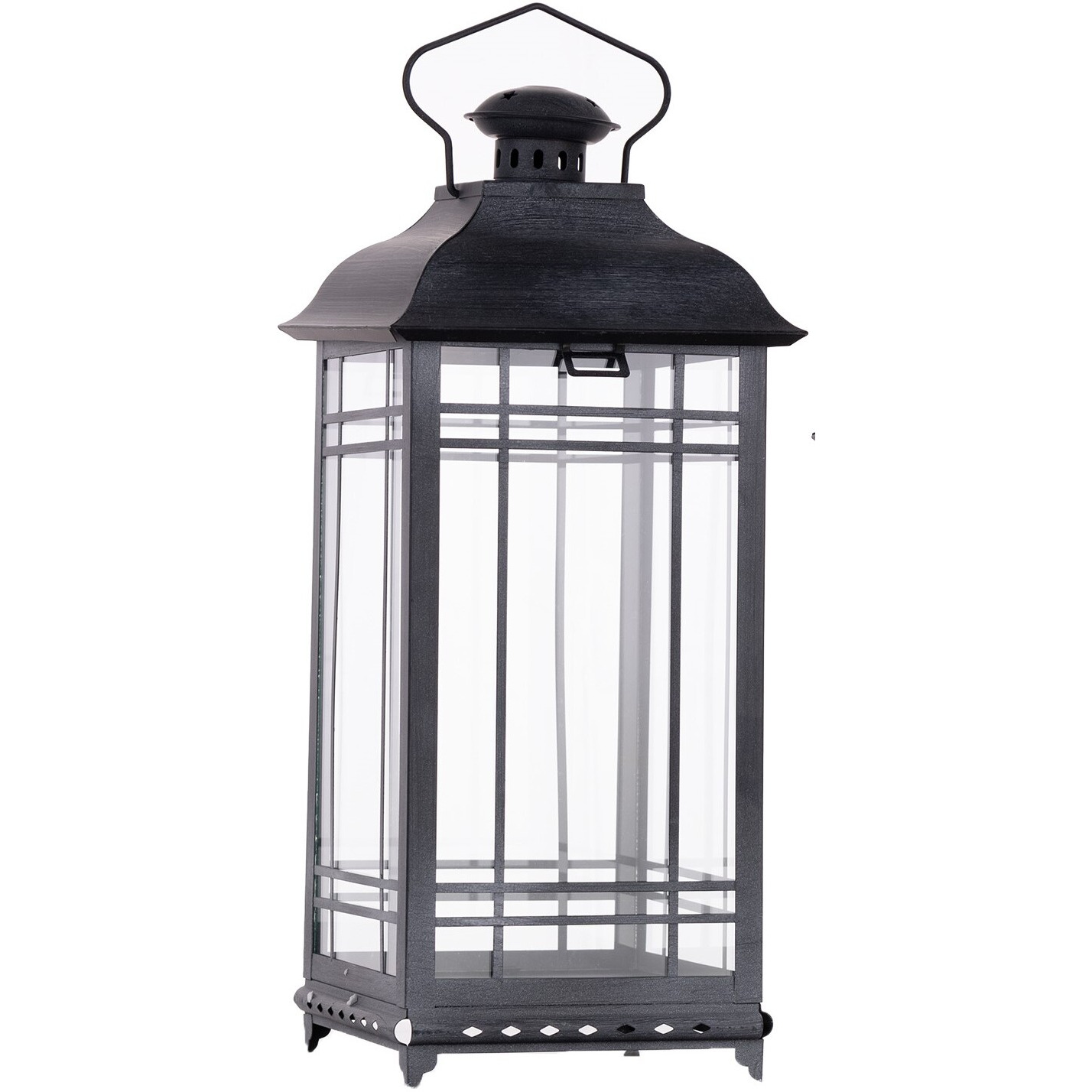 Set of Three Gray Metal Mirrored Floor Lantern Candle Holders