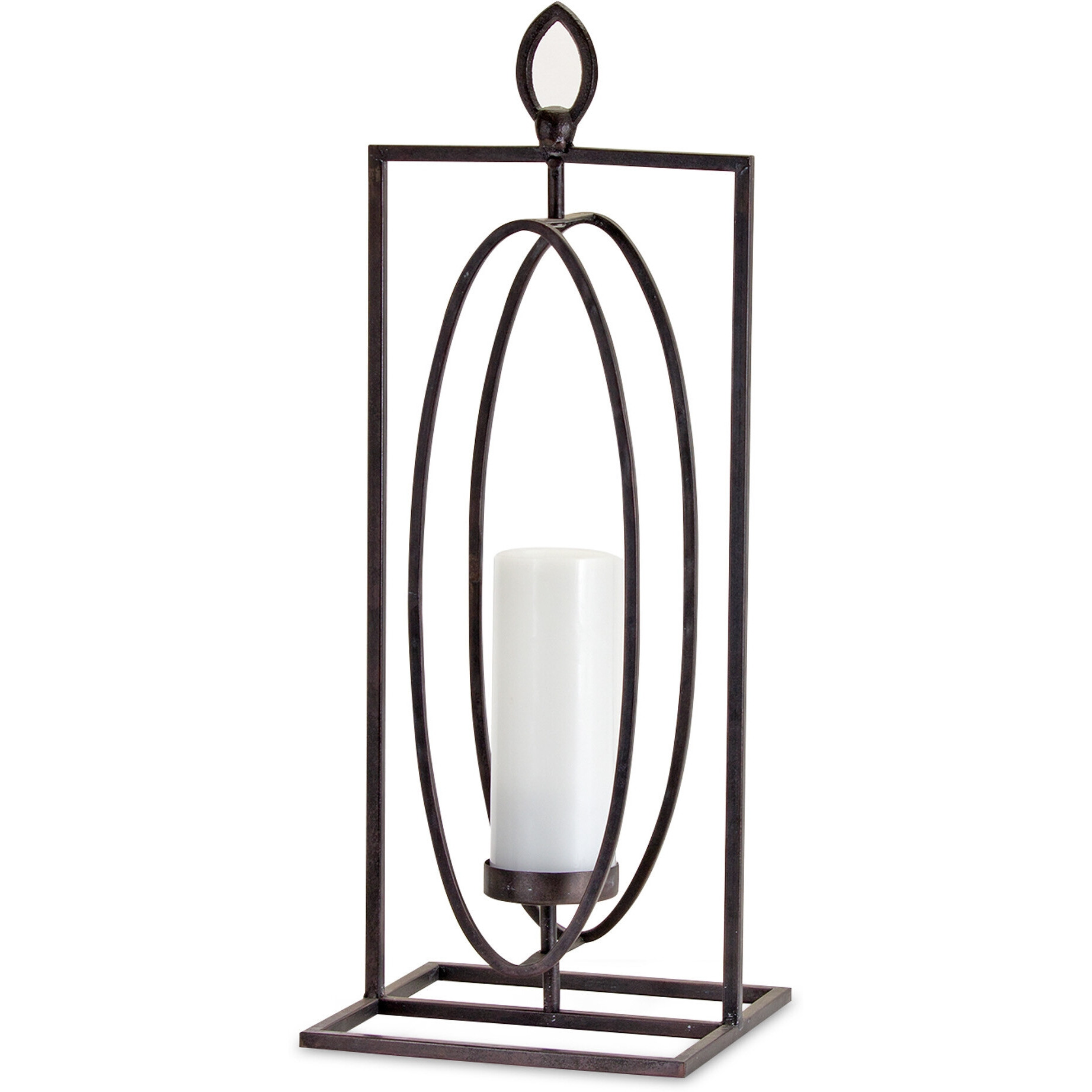 Set of Two Black Iron Ornate Tabletop Hurricane Candle Holders