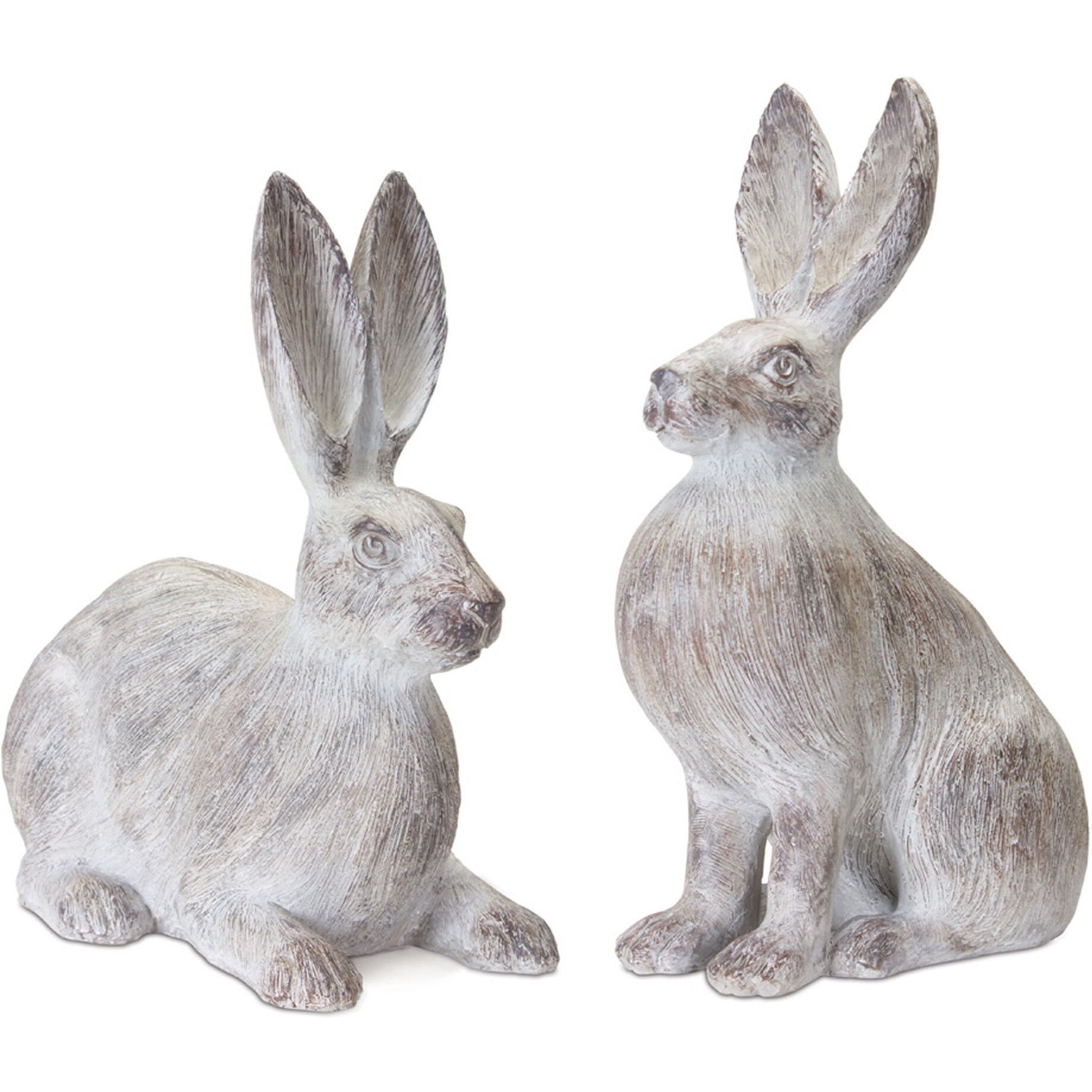 Set of Two 17" White Washed Polyresin Rabbit Figurine Tabletop Sculpture