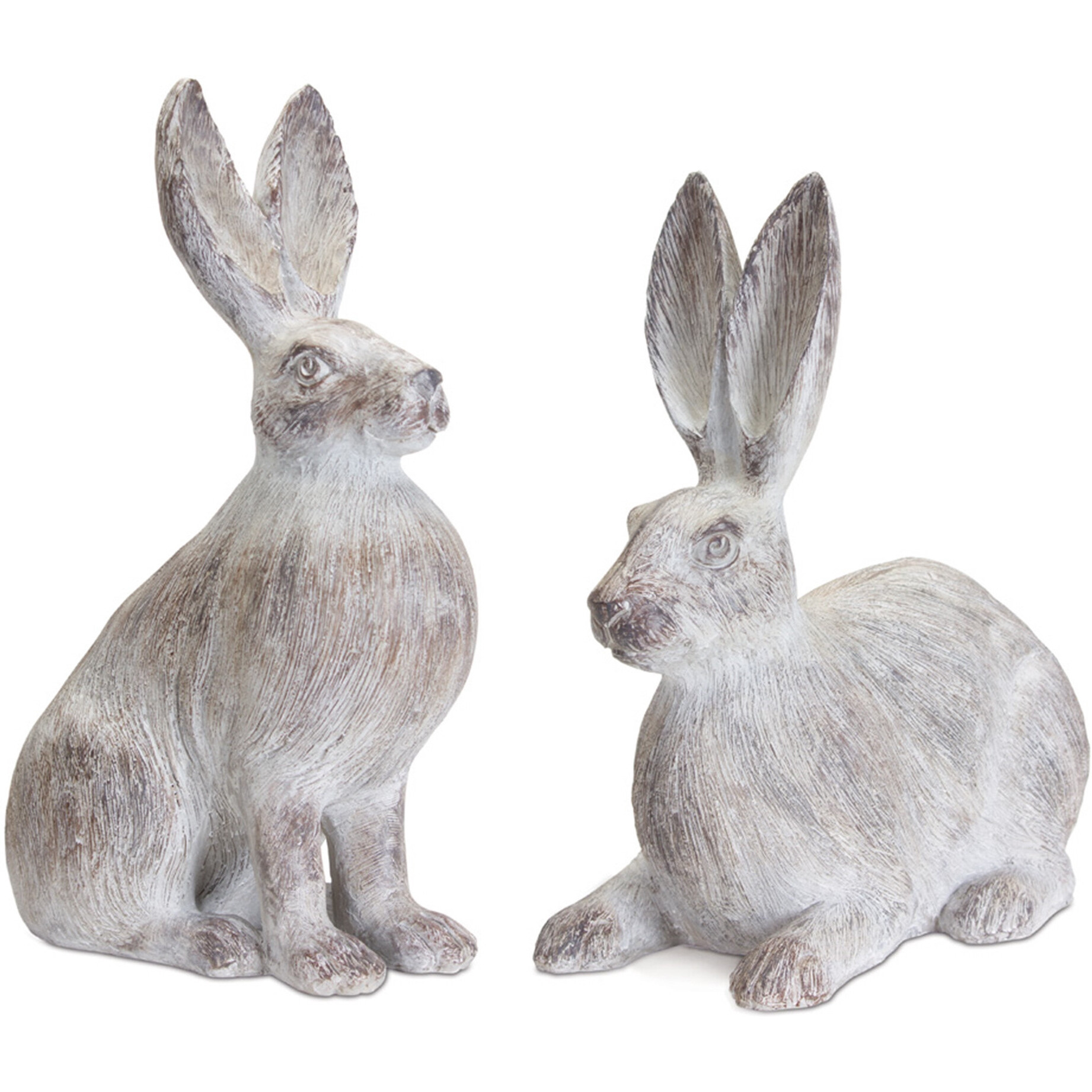 Set of Two 17" White Washed Polyresin Rabbit Figurine Tabletop Sculpture