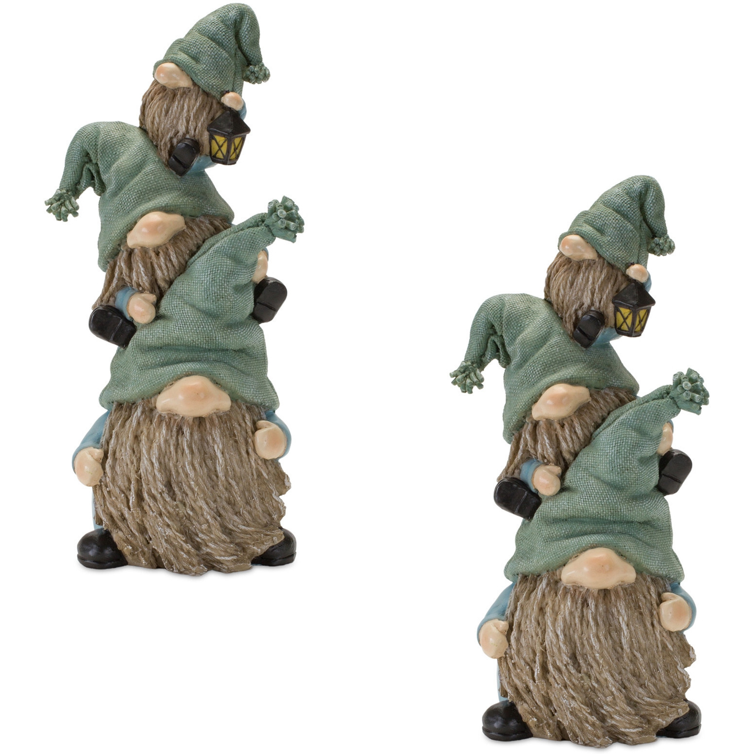 Set of Two 11" Blue and Green Polyresin Other Fantasy Sci-Fi Sitting Gnome Tabletop Sculpture