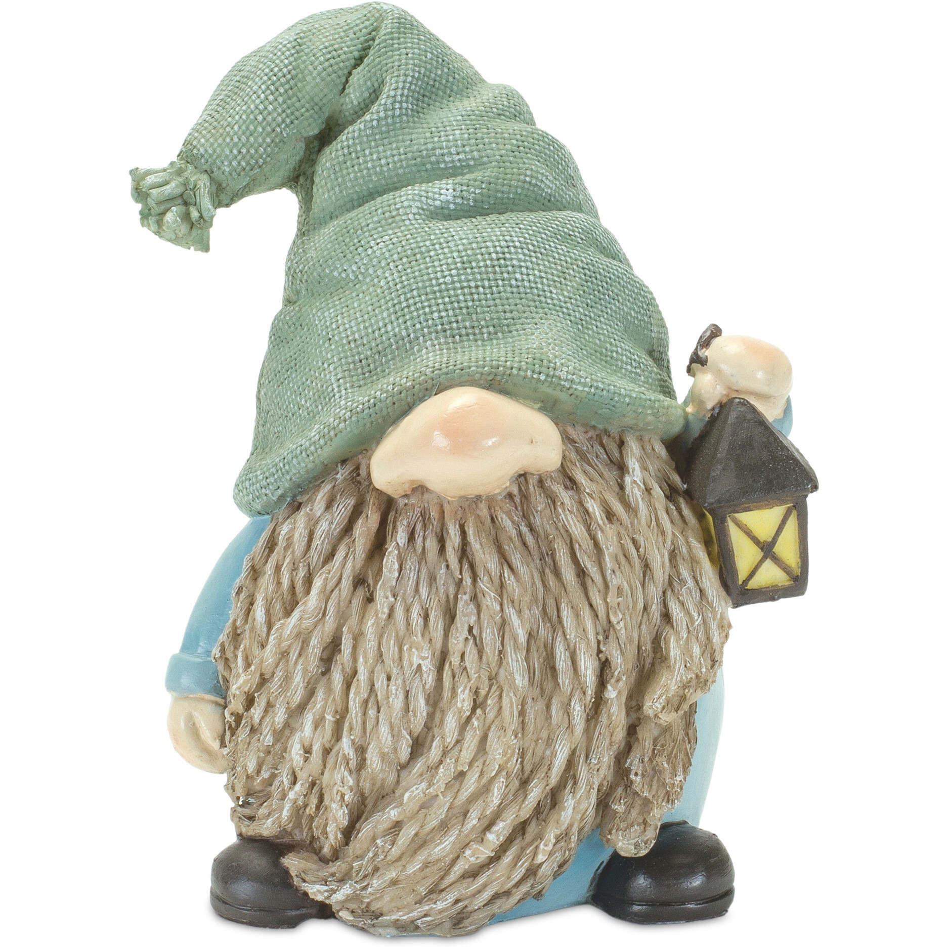 Set of Four Blue and Green Polyresin Garden Gnome Tabletop Sculptures