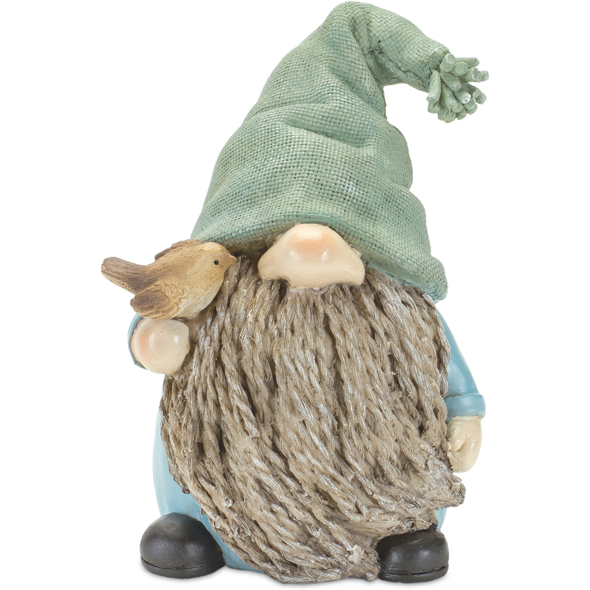 Set of Four Blue and Green Polyresin Garden Gnome Tabletop Sculptures