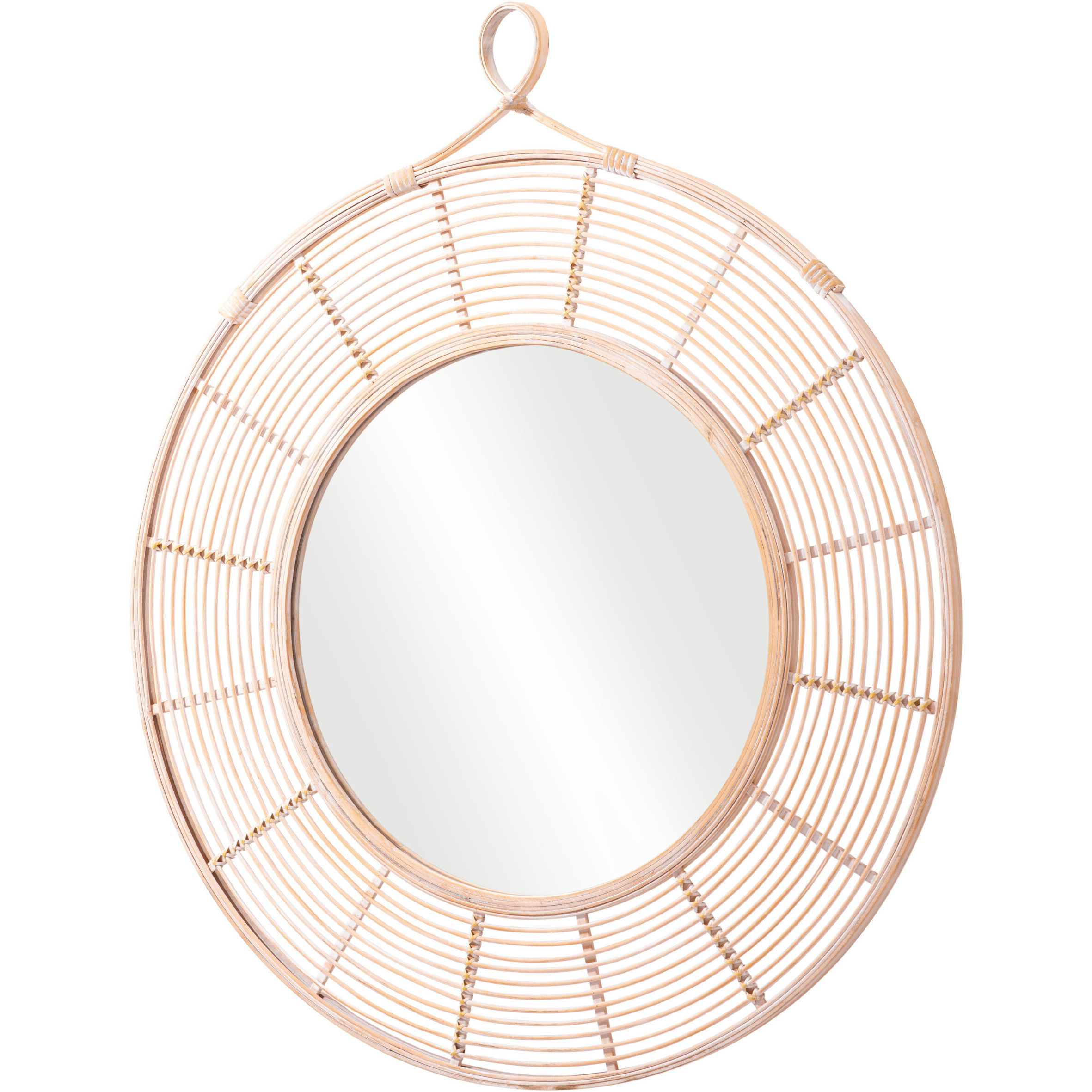 37" Natural Round Framed Accent Mirror