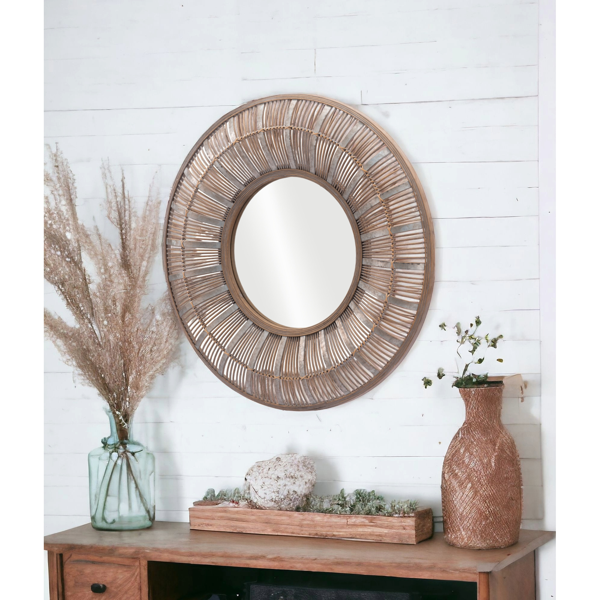 32" Brown Round Accent Mirror