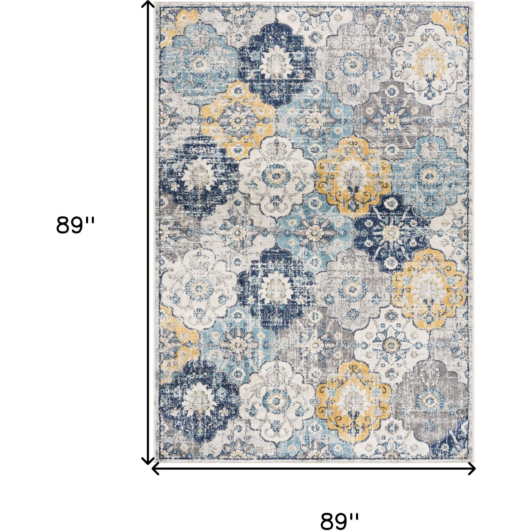 8' Blue and Gray Round Floral Washable Non Skid Area Rug