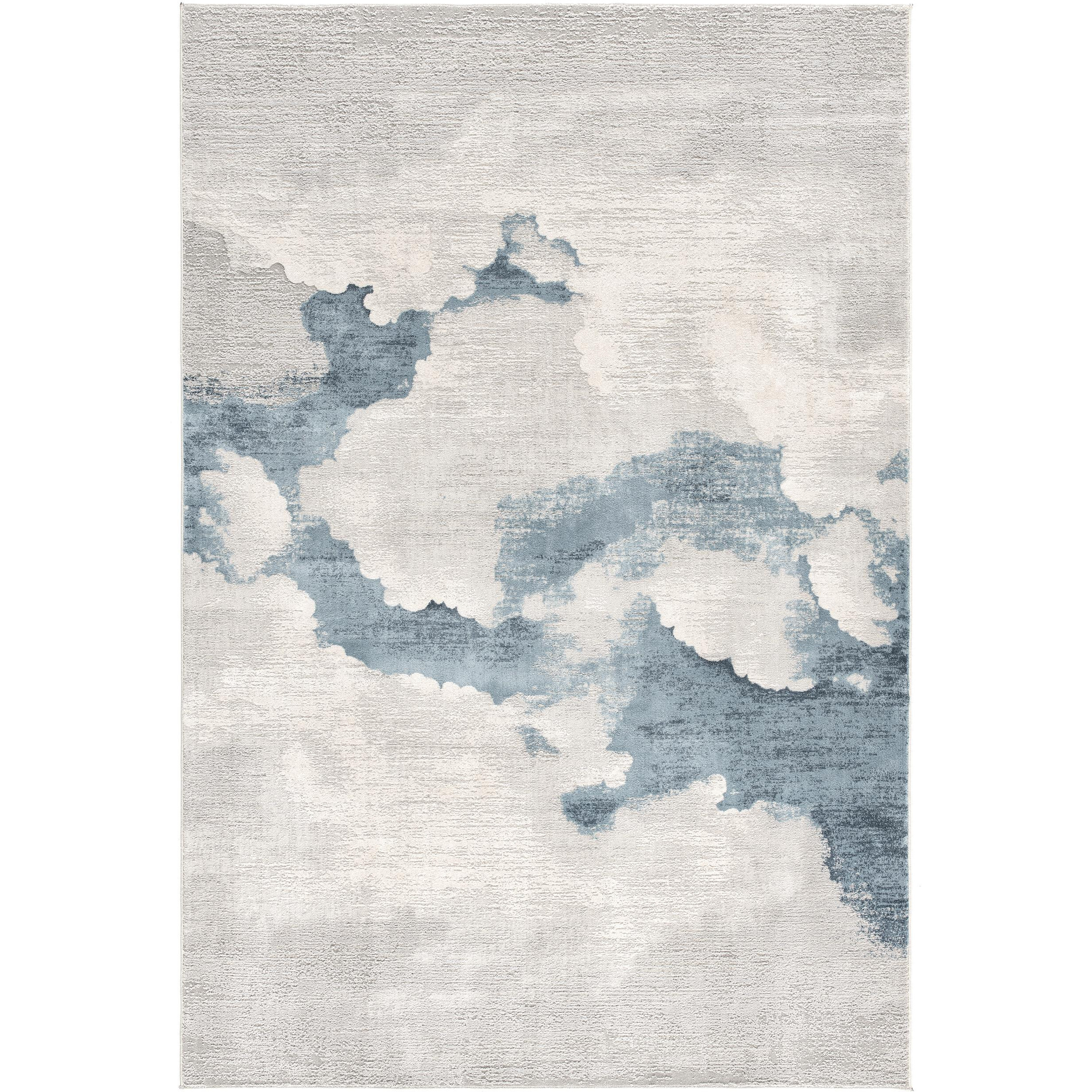 8' Runner Blue and Gray Abstract Washable Non Skid Area Rug