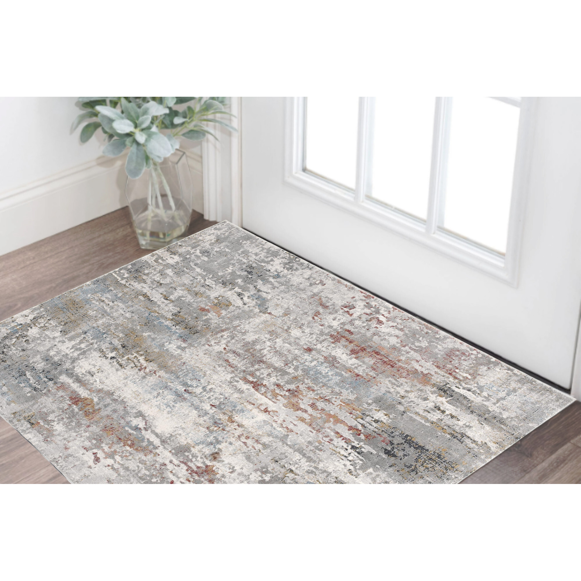 2' X 3' Gray and Blue Abstract Washable Non Skid Area Rug