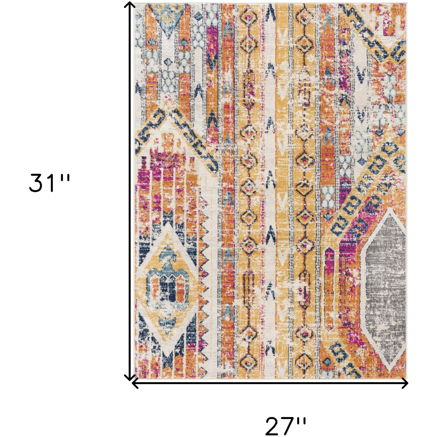 2' X 3' Yellow and Ivory Southwestern Distressed Area Rug