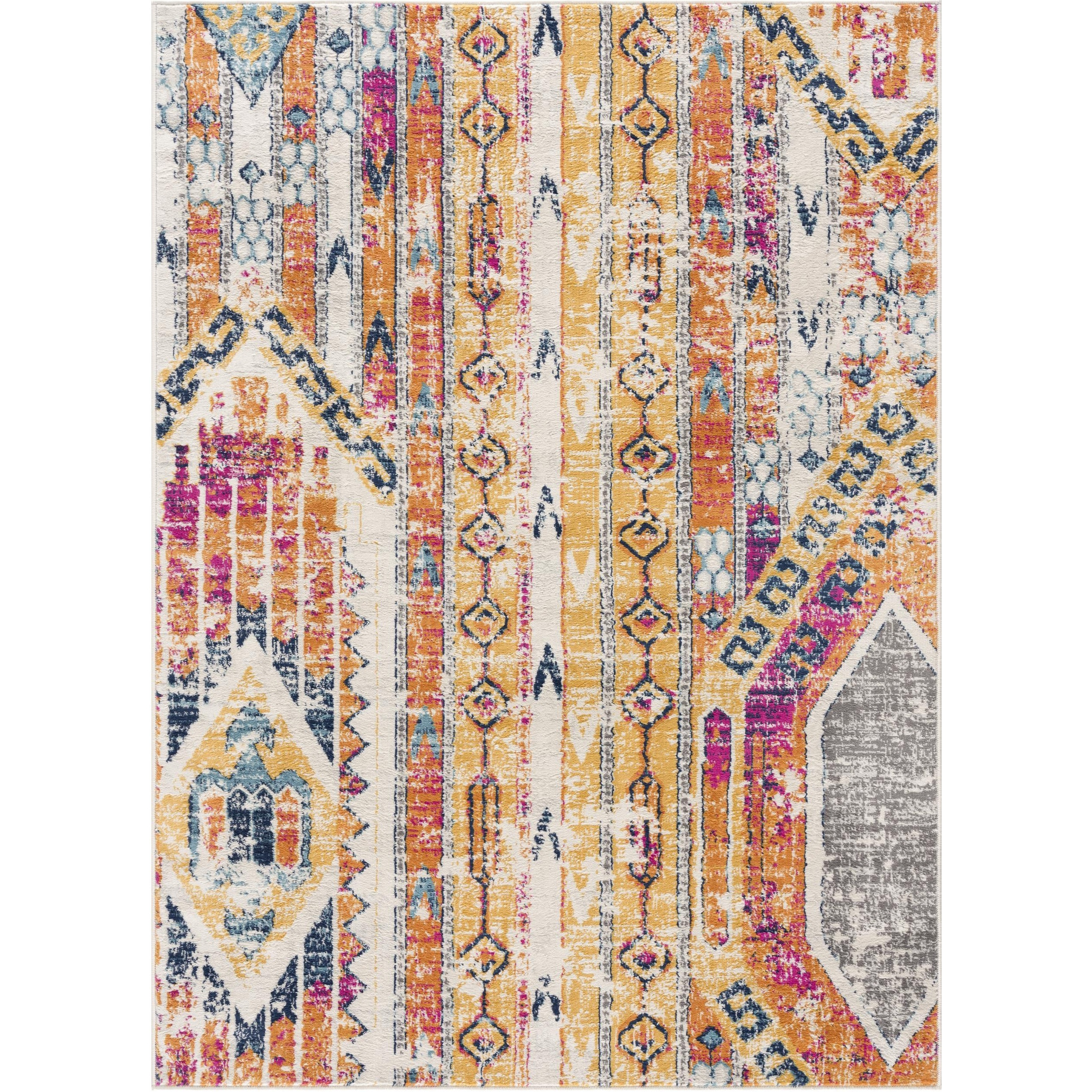 2' X 3' Yellow and Ivory Southwestern Distressed Area Rug