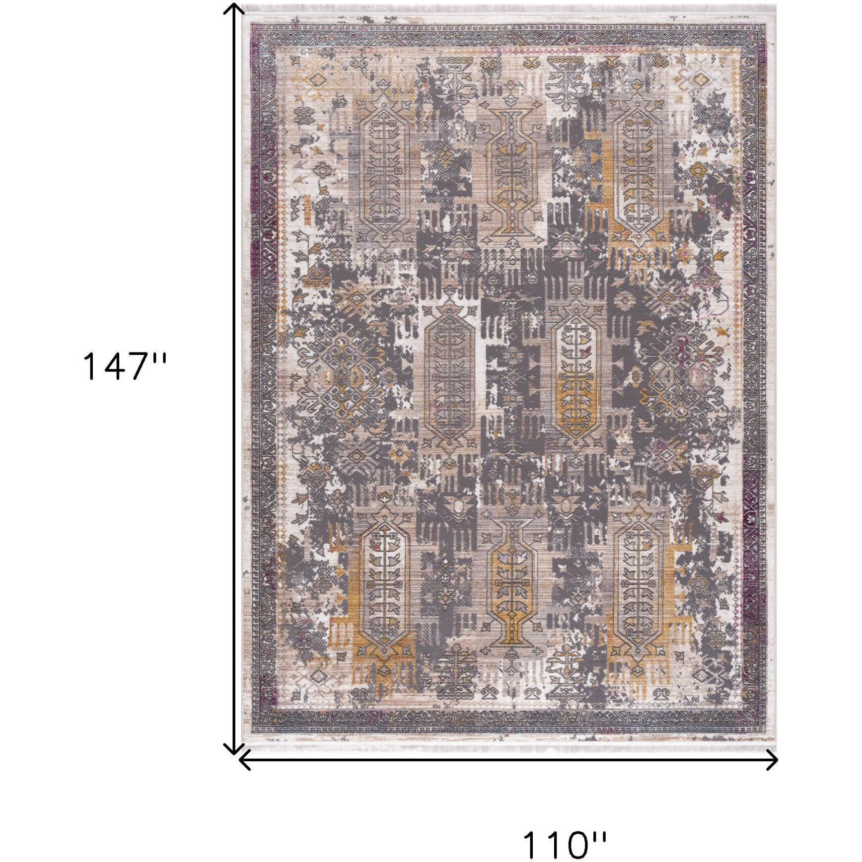 9' X 12' Gray and Ivory Oriental Power Loom Washable Non Skid Area Rug