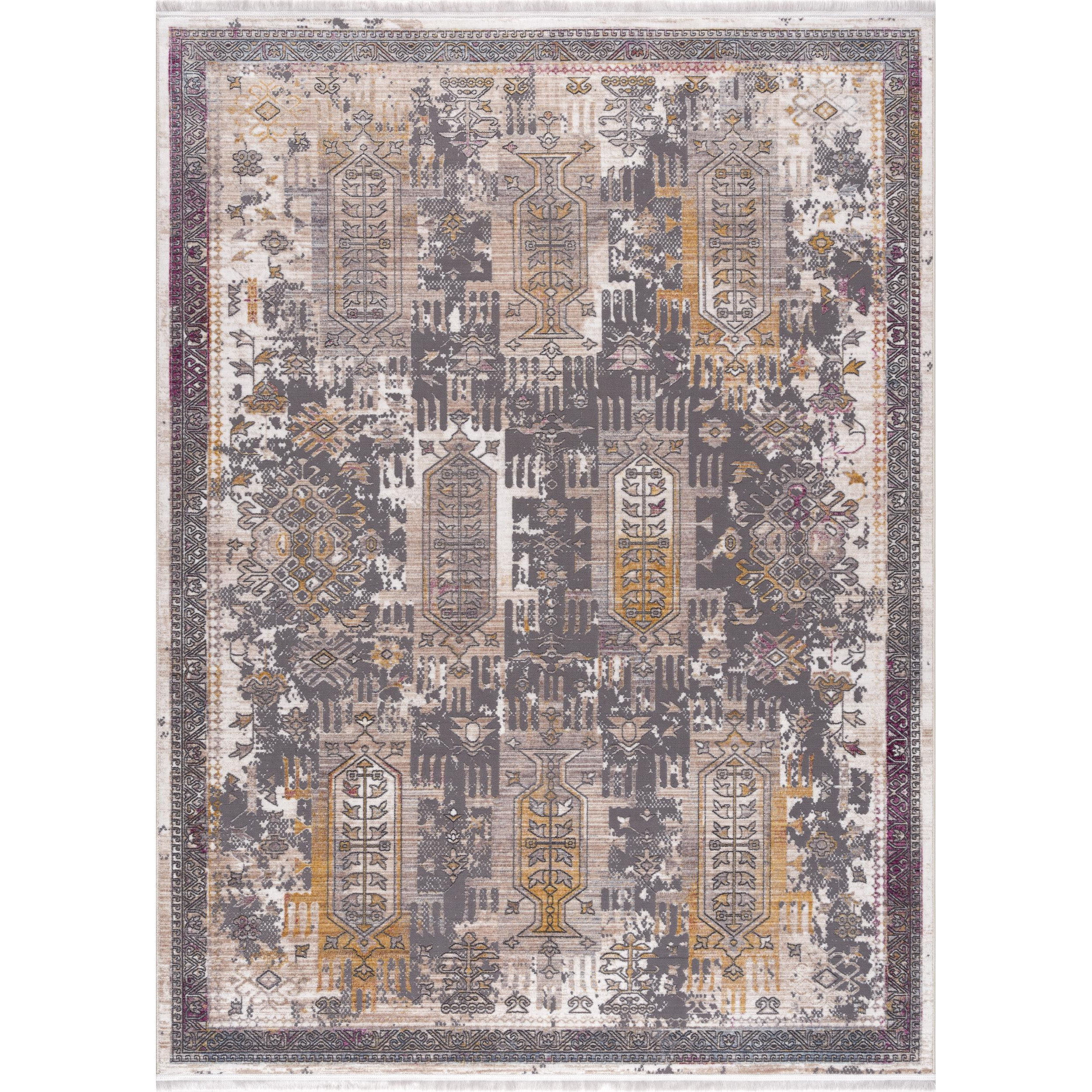 9' X 12' Gray and Ivory Oriental Power Loom Washable Non Skid Area Rug