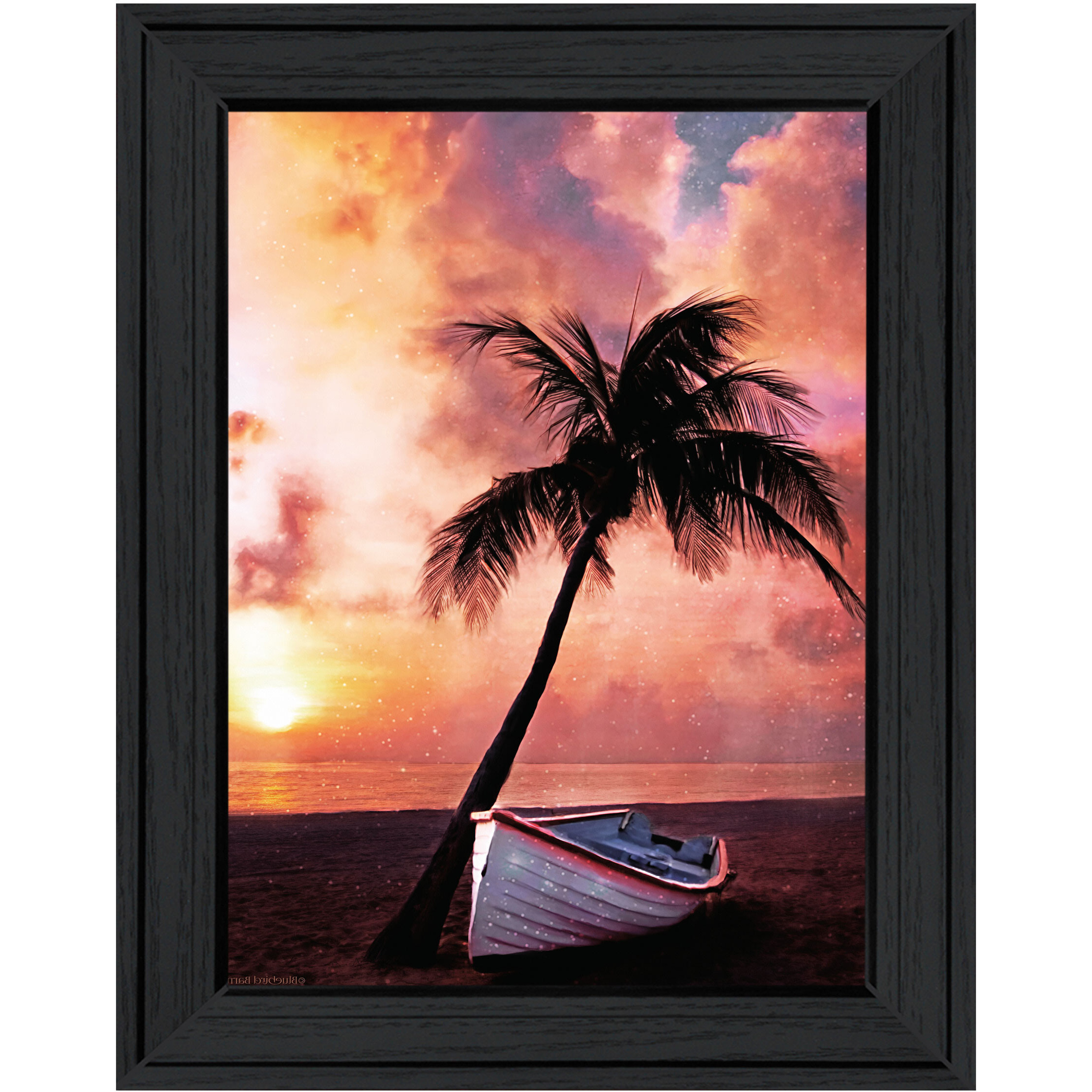 Palm Tree Sunset Black Framed Print Wall Art