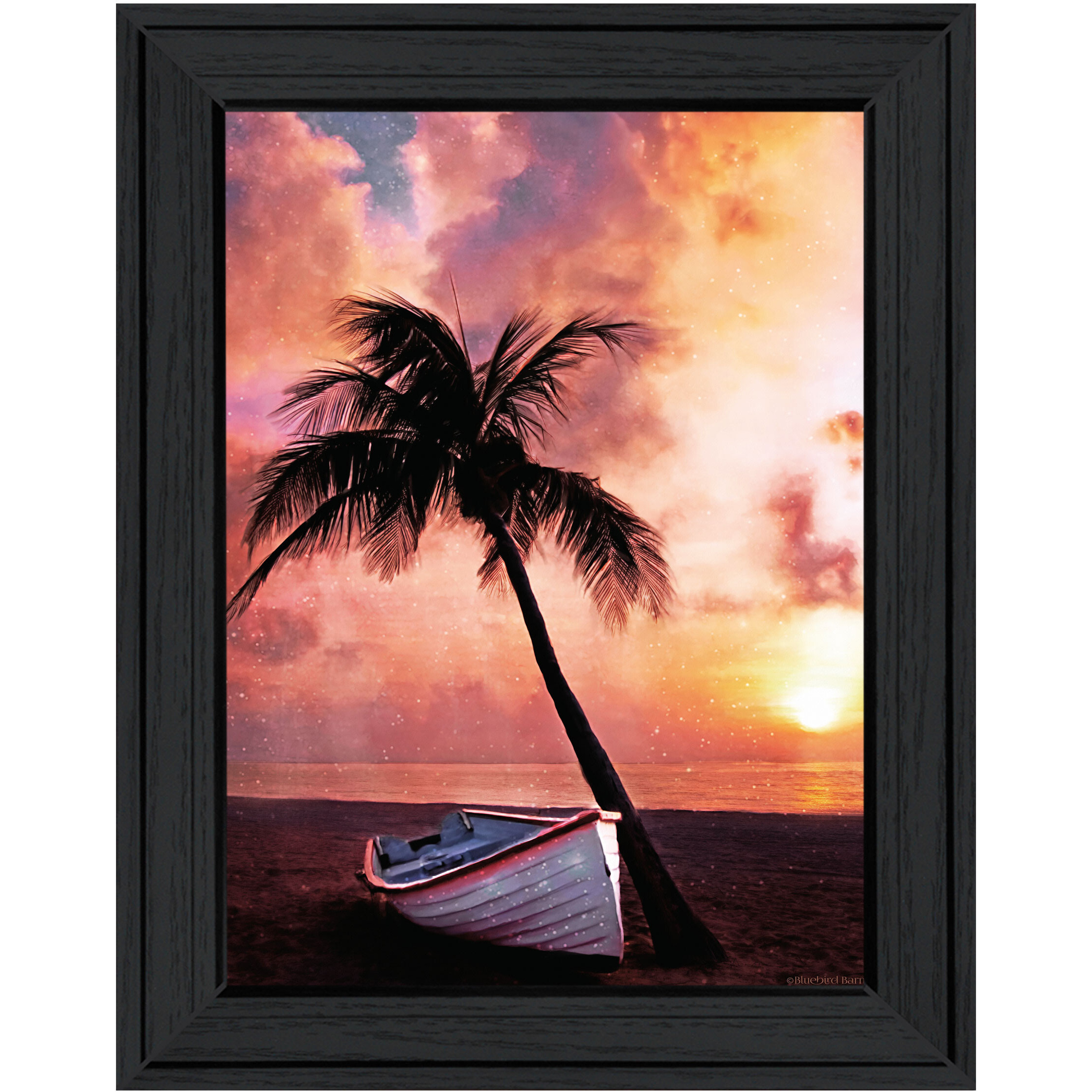 Palm Tree Sunset Black Framed Print Wall Art