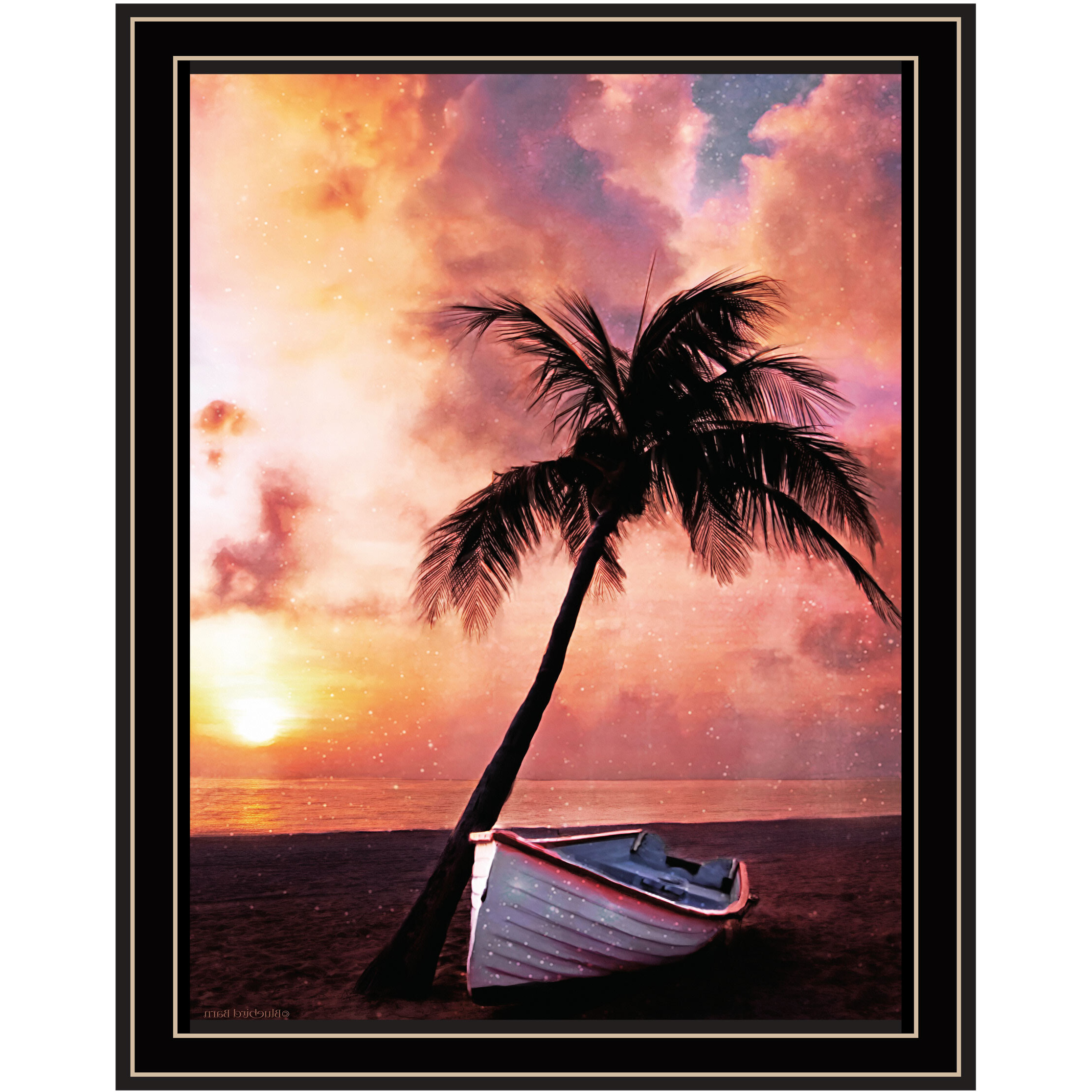 Palm Tree Sunset Black Framed Print Wall Art