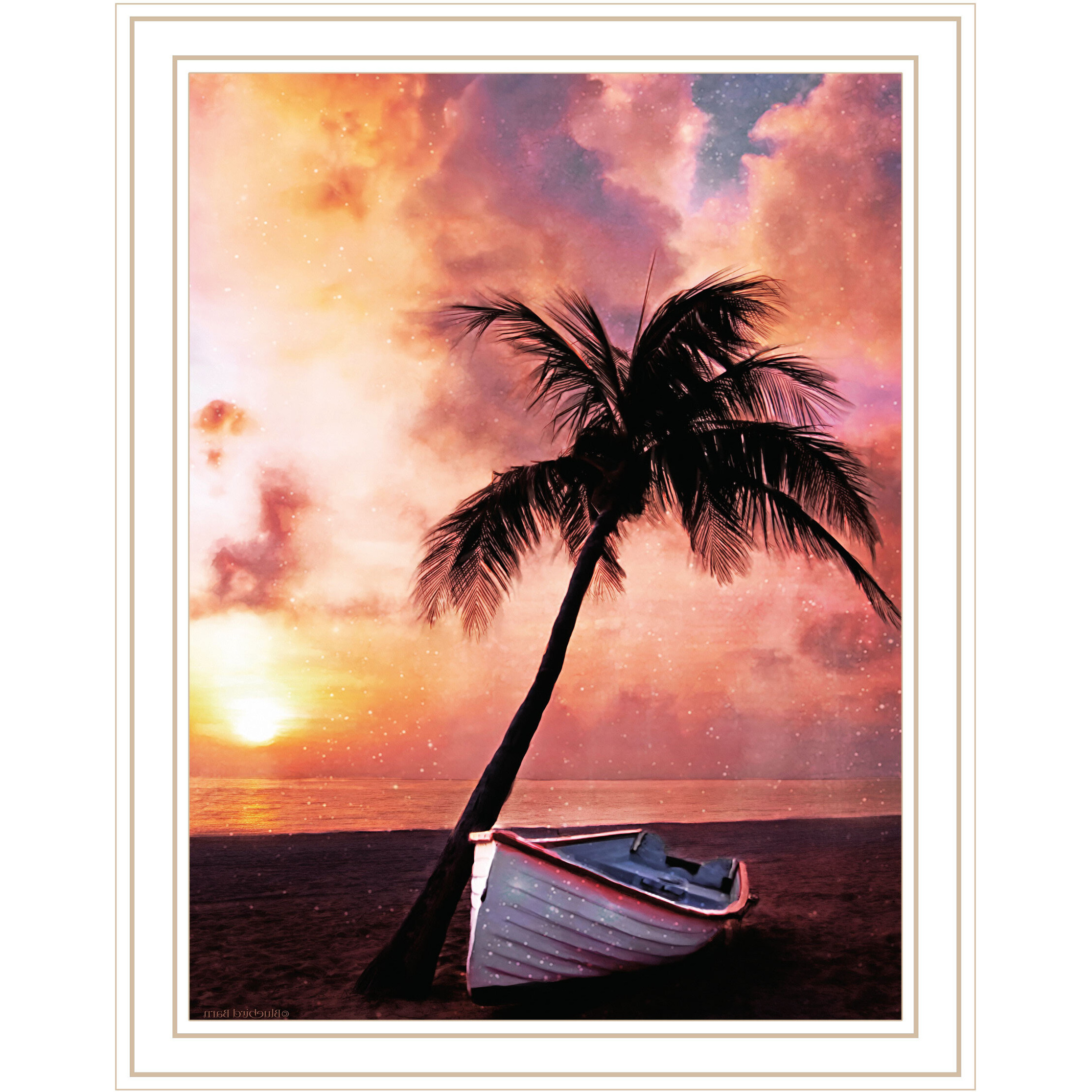 Palm Tree Sunset Black Framed Print Wall Art
