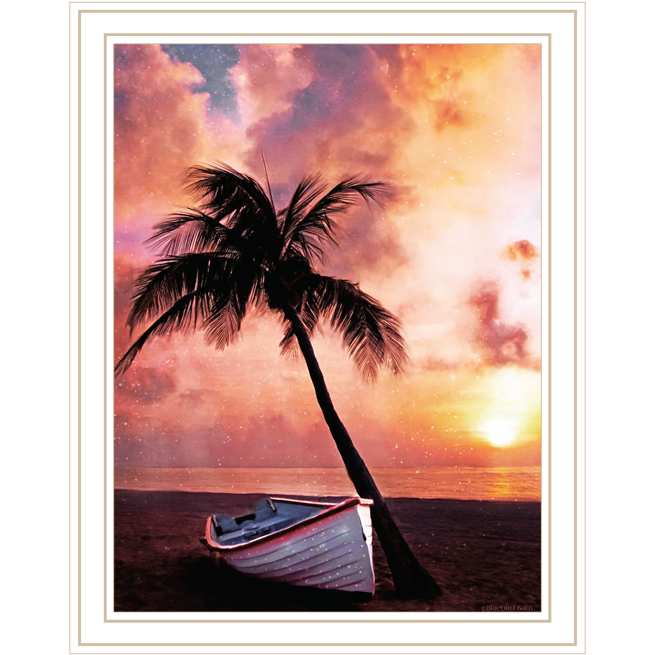Palm Tree Sunset Black Framed Print Wall Art