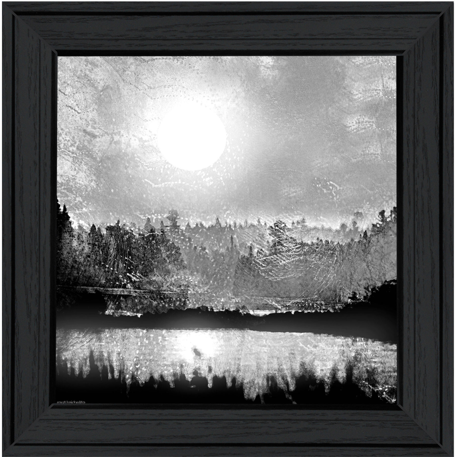 Big Moon Lake Black Framed Print Wall Art