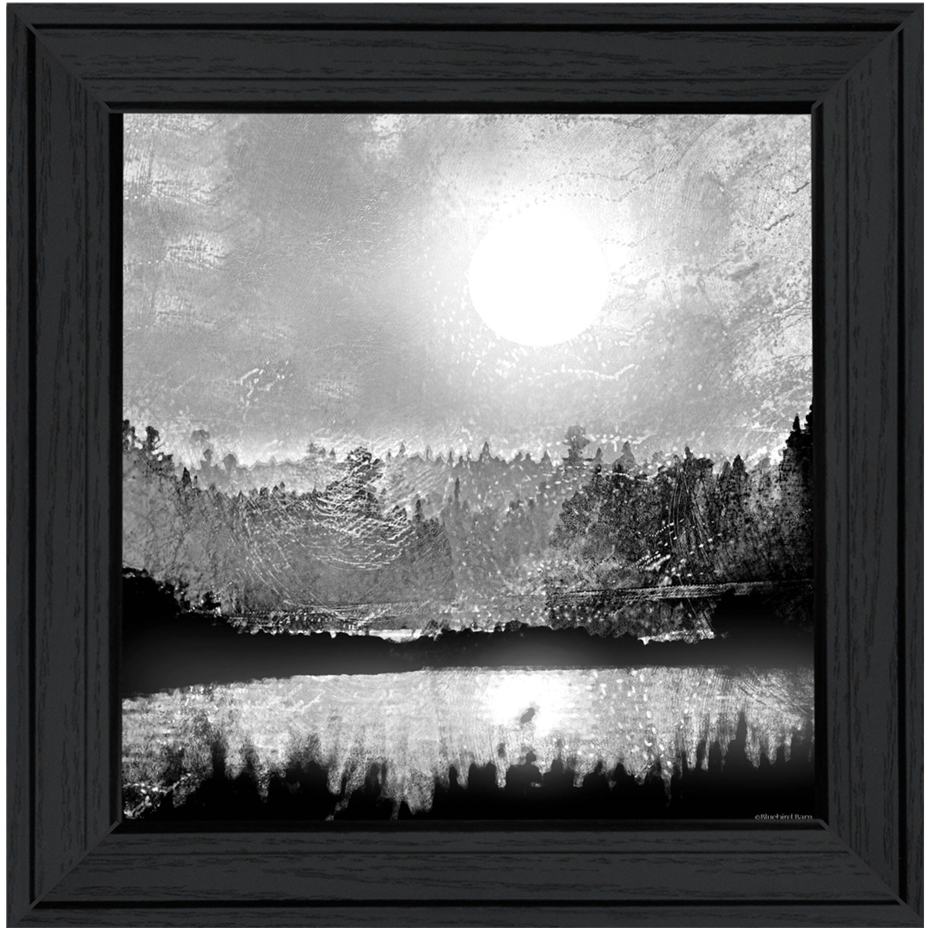 Big Moon Lake Black Framed Print Wall Art