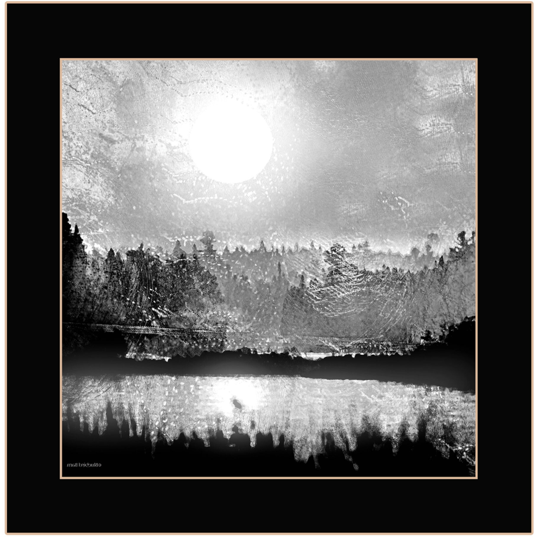 Big Moon Lake Black Framed Print Wall Art