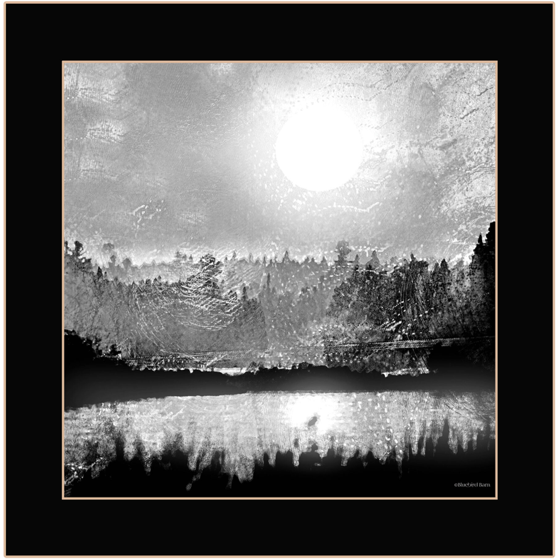 Big Moon Lake Black Framed Print Wall Art
