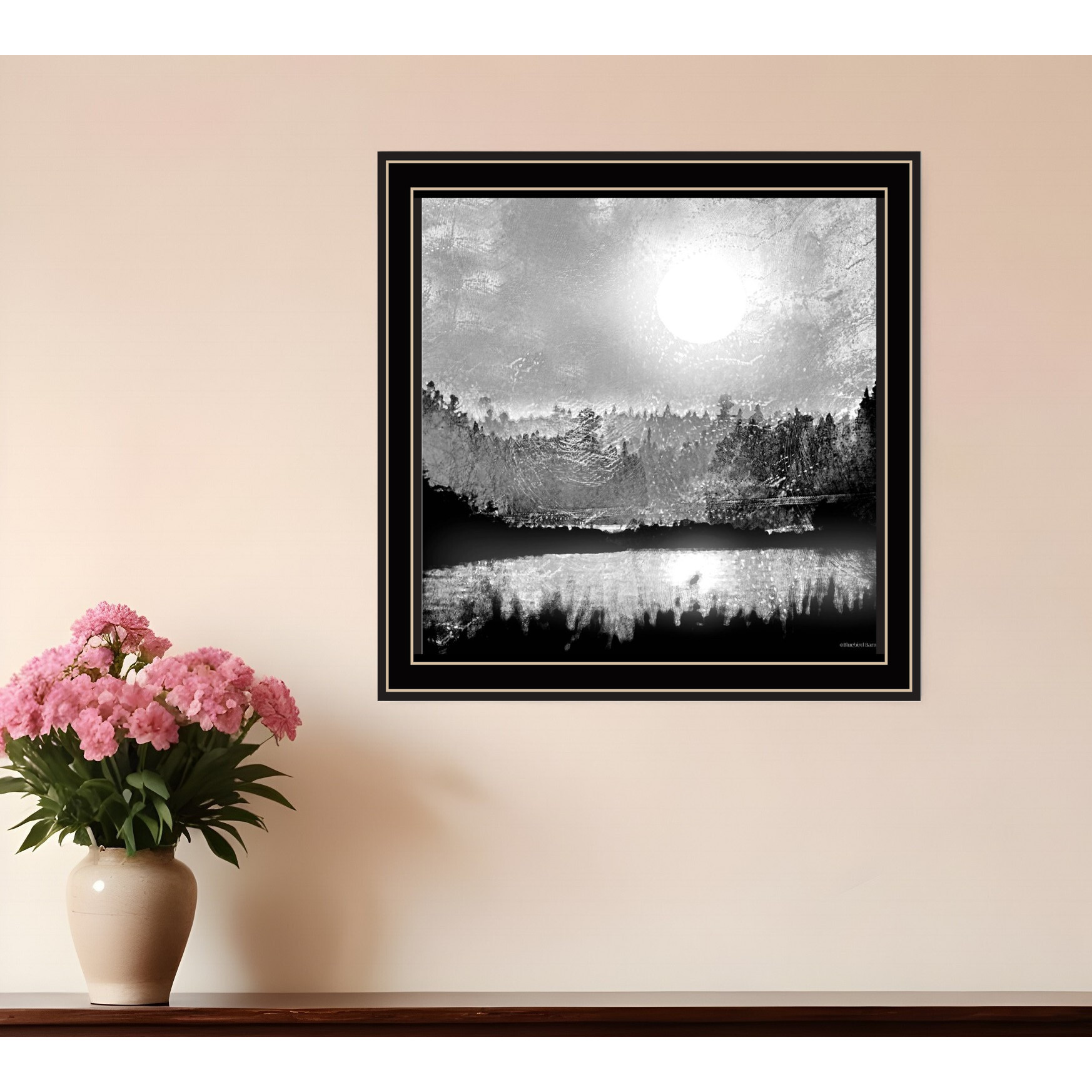 Big Moon Lake Black Framed Print Wall Art