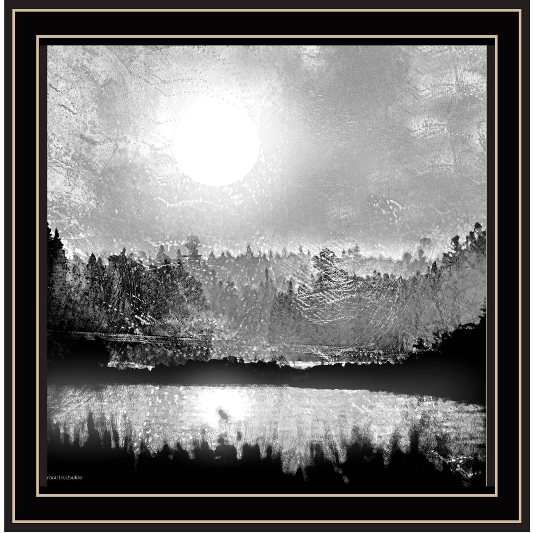 Big Moon Lake Black Framed Print Wall Art