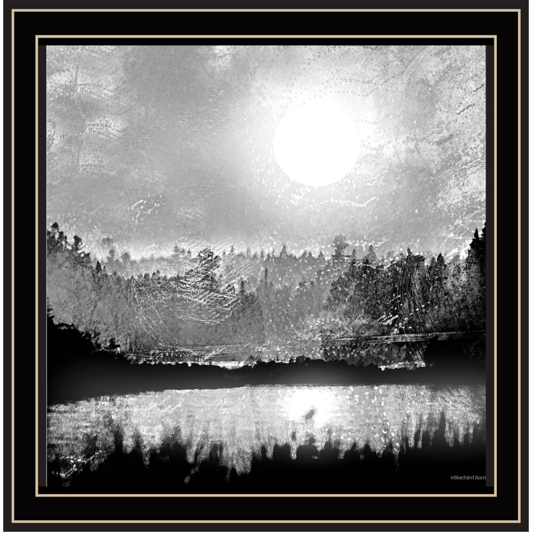 Big Moon Lake Black Framed Print Wall Art