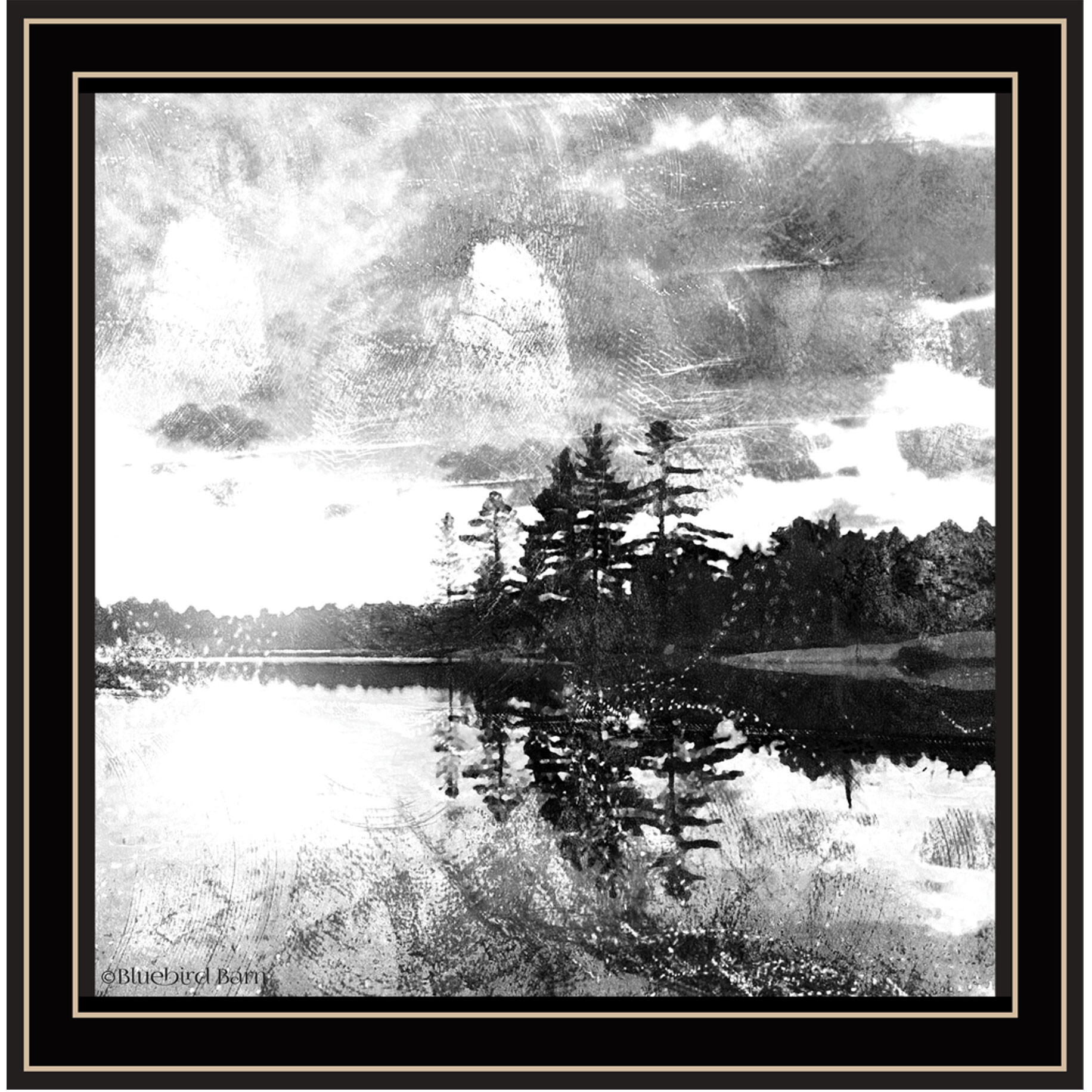 Lakeside Pines Black Framed Print Wall Art