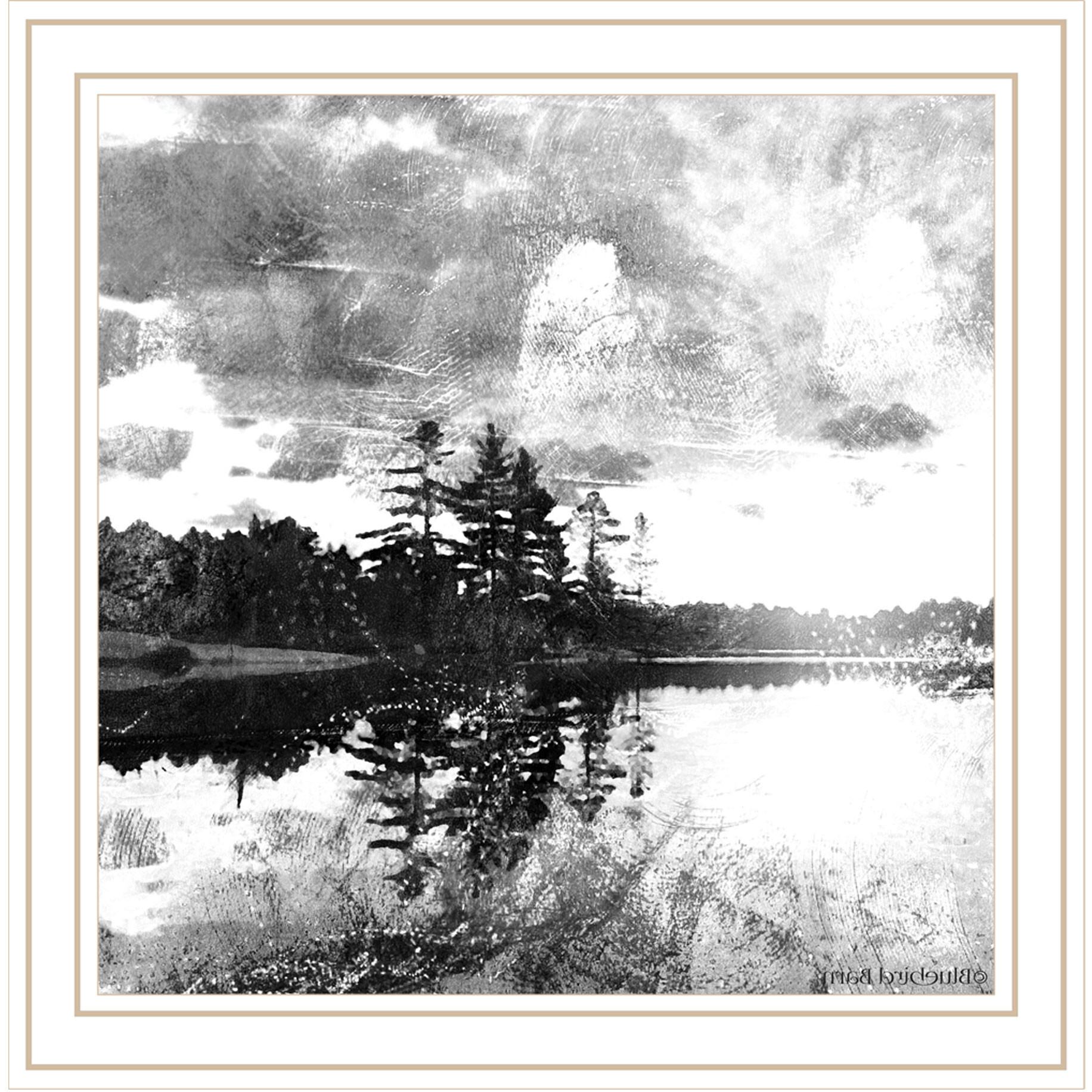 Lakeside Pines White Framed Print Wall Art