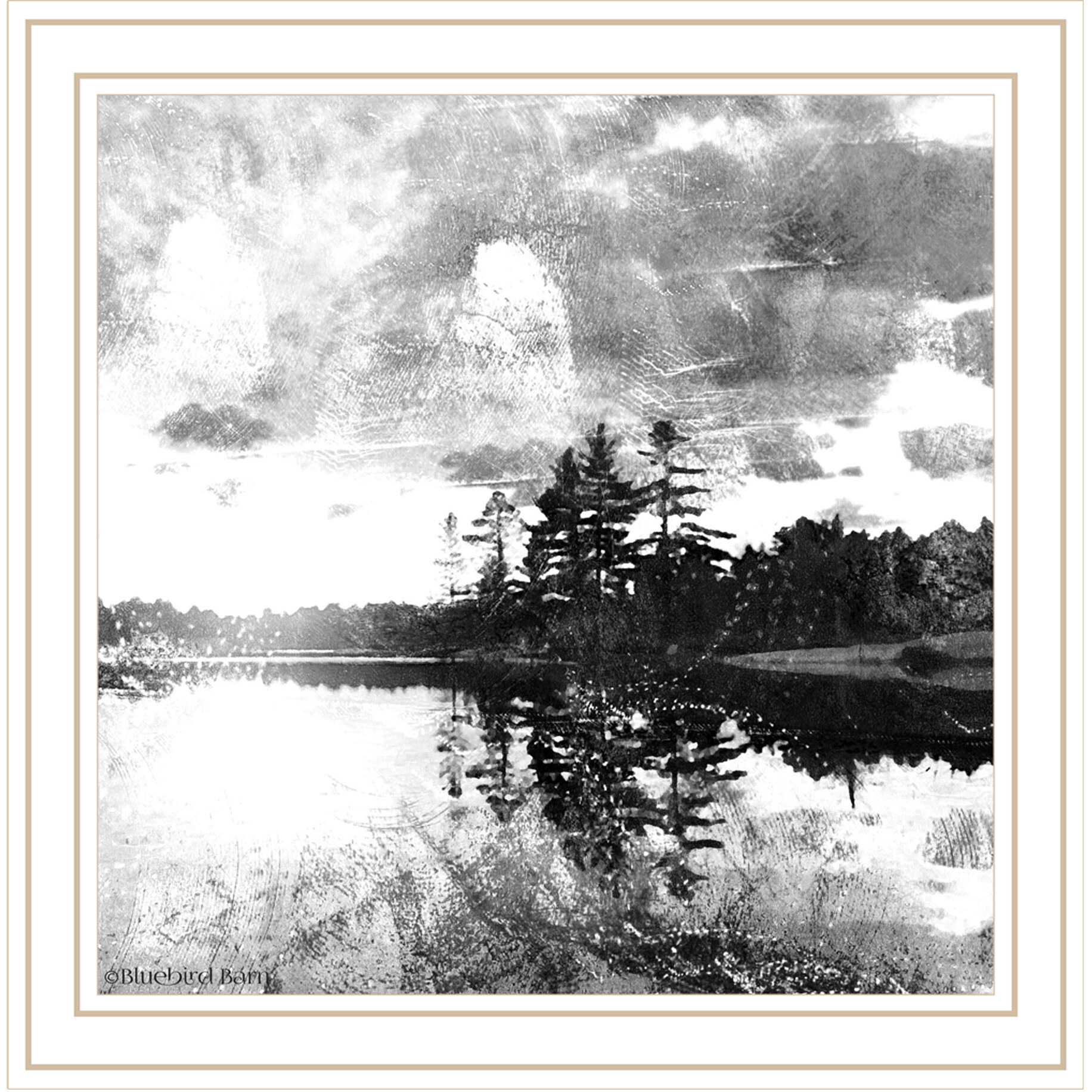 Lakeside Pines White Framed Print Wall Art