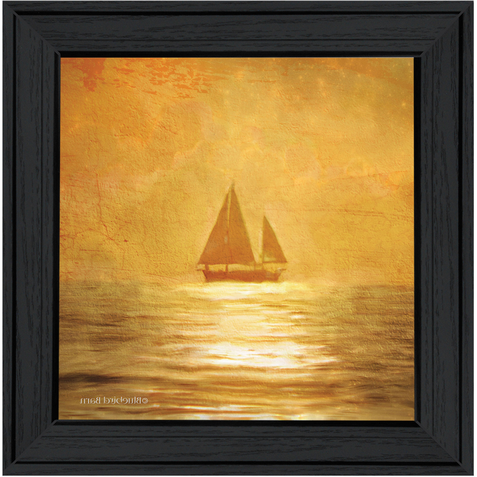 Solo Gold Sunset Sailboat Black Framed Print Wall Art