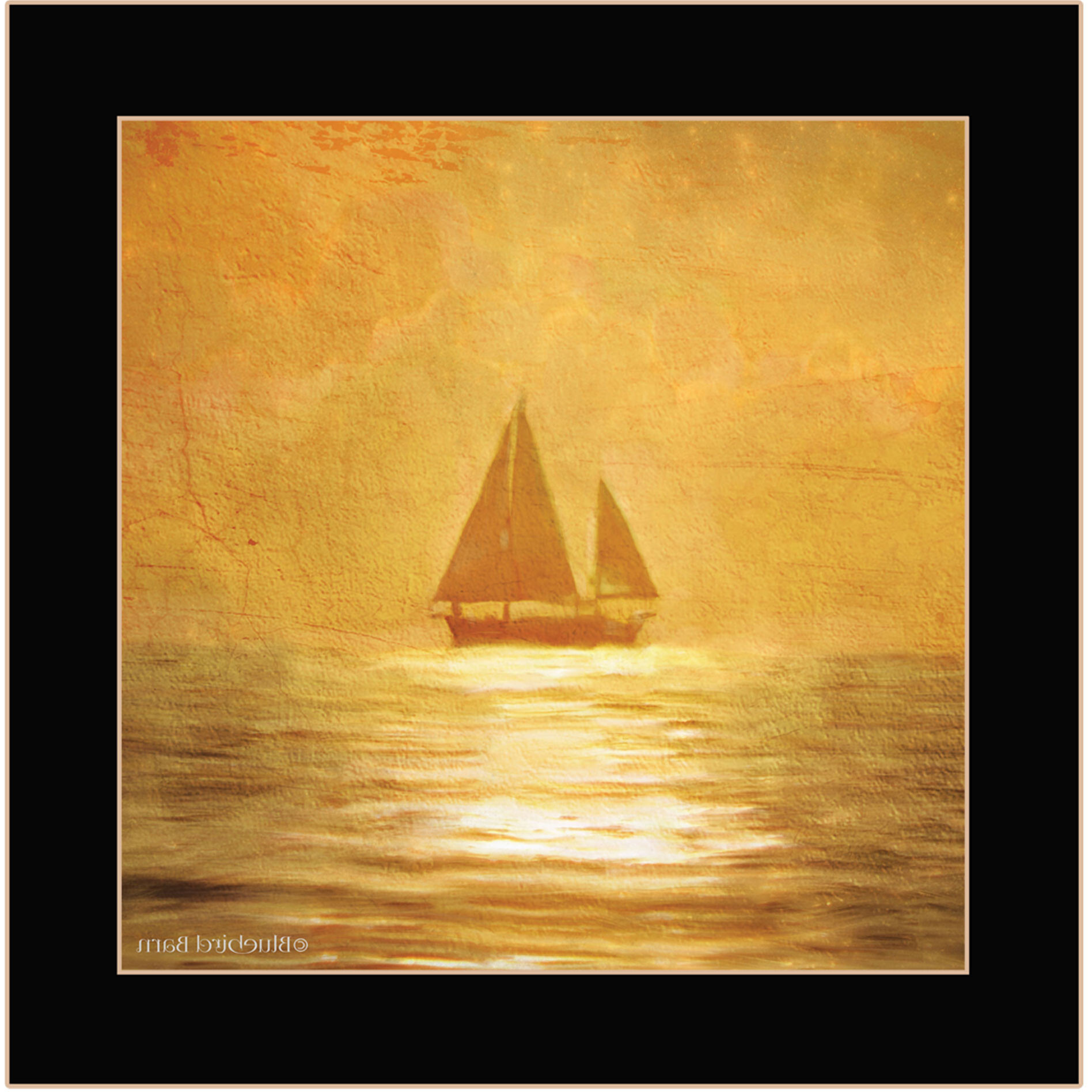 Solo Gold Sunset Sailboat Black Framed Print Wall Art