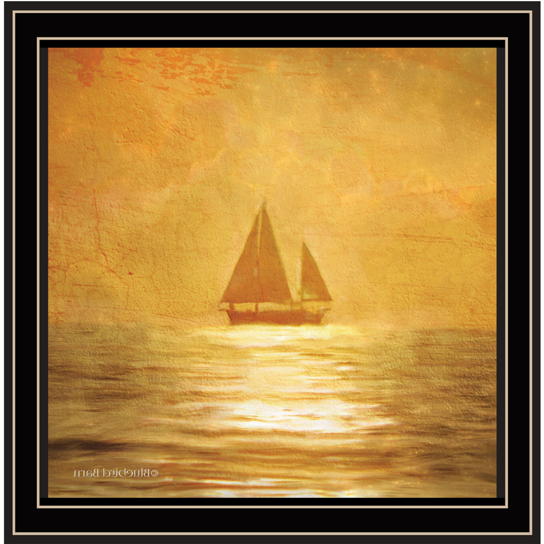 Solo Gold Sunset Sailboat Black Framed Print Wall Art