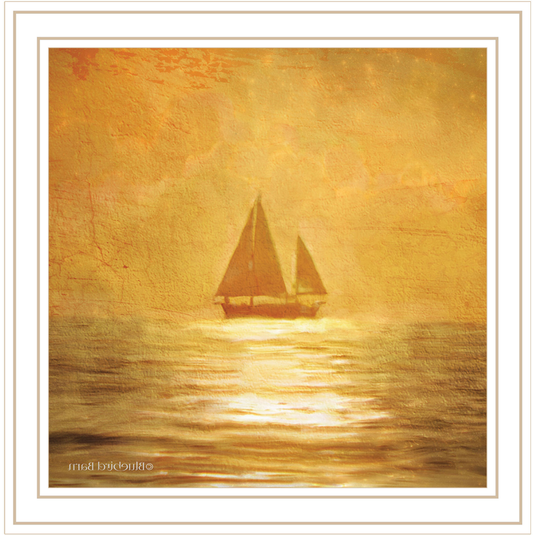 Solo Gold Sunset Sailboat White Framed Print Wall Art