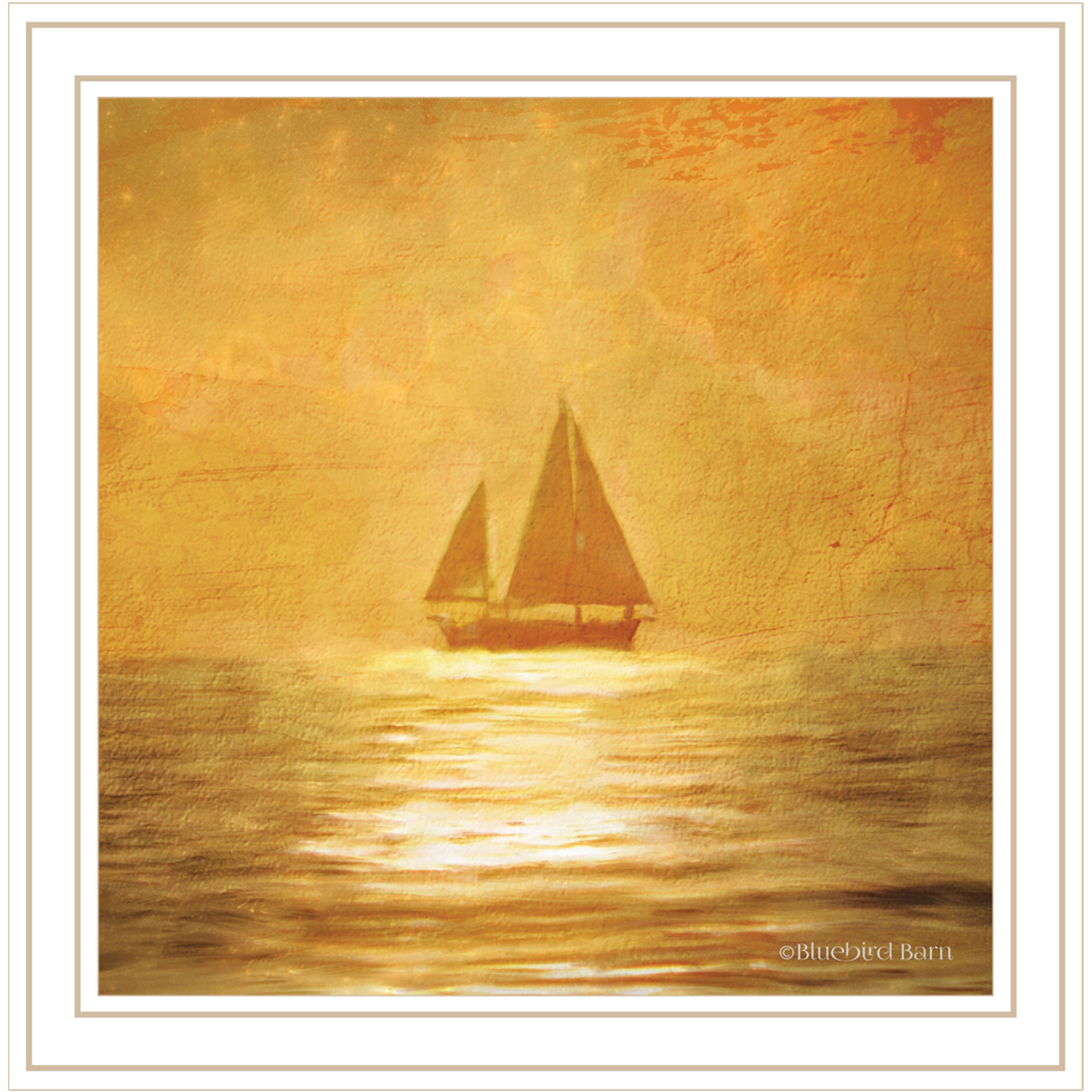Solo Gold Sunset Sailboat White Framed Print Wall Art