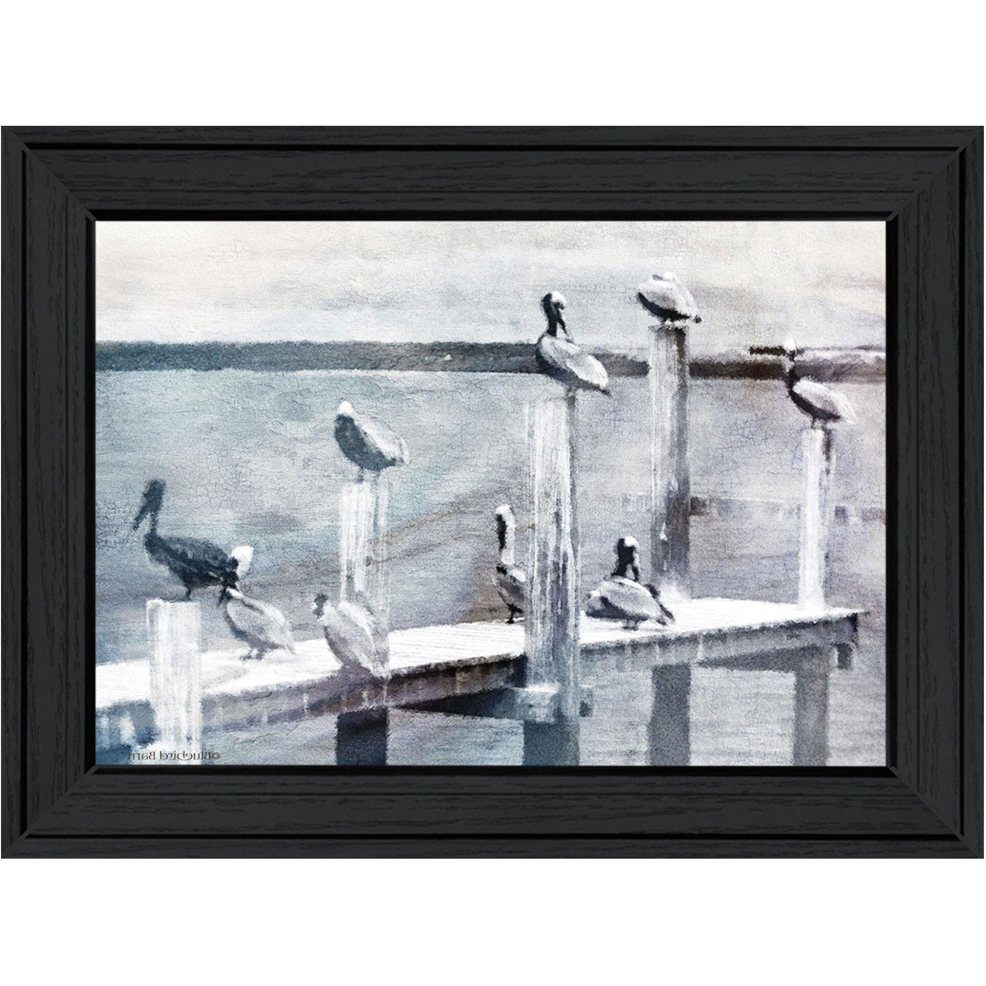 Birds on a Pier Black Framed Print Wall Art