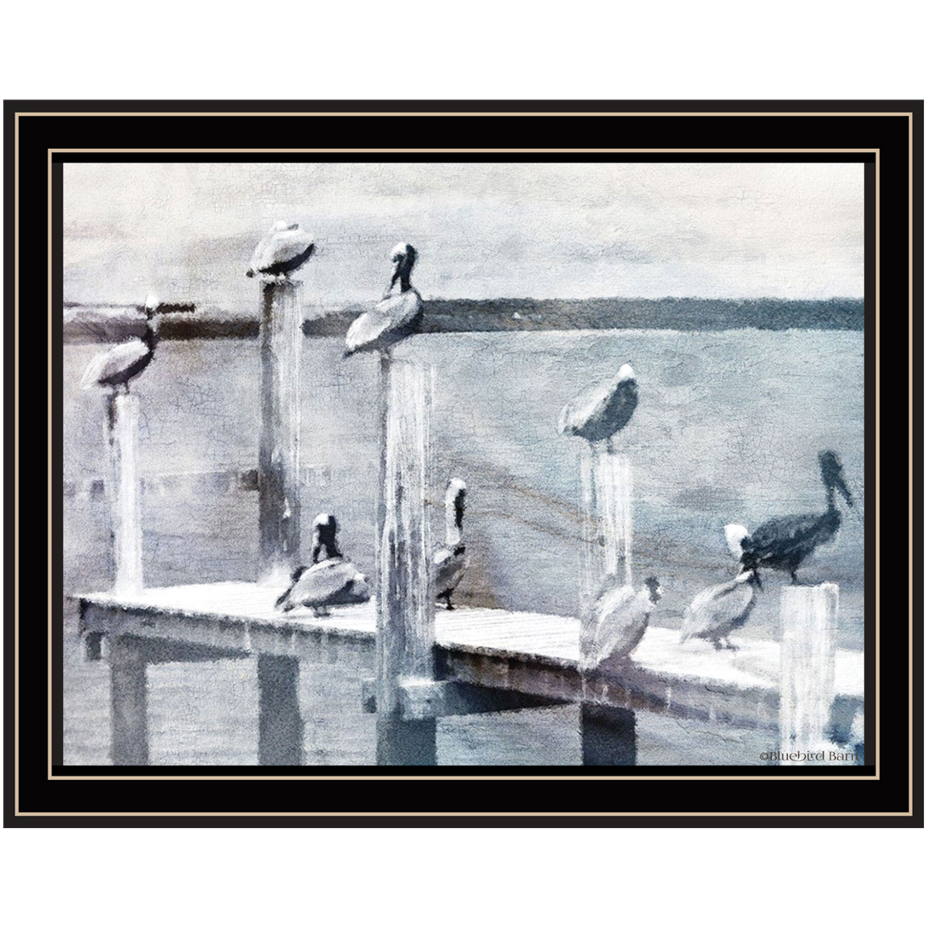 Birds on the Pier Black Framed Print Wall Art